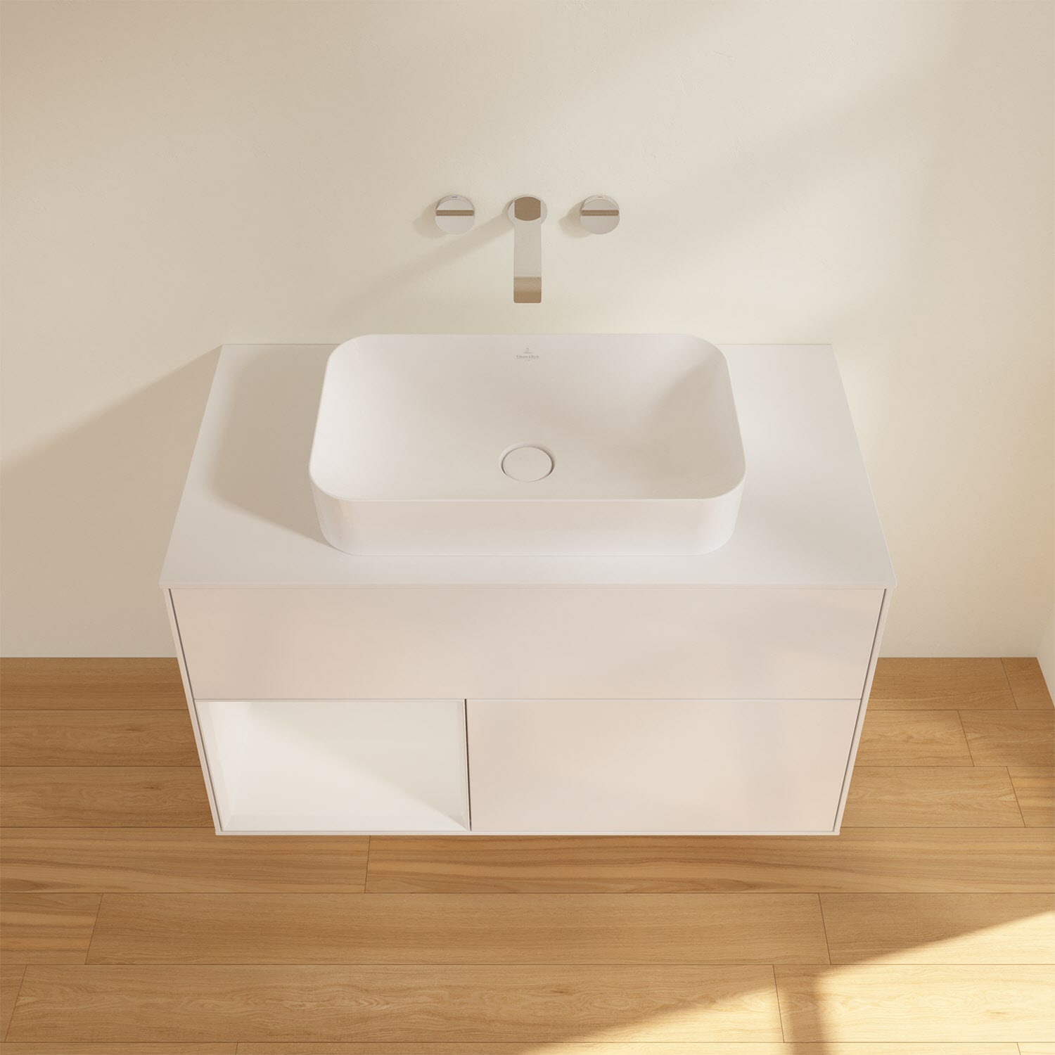 Villeroy & Boch Finion Waschtischunterschrank 100 cm mit Regalelement links und Abdeckplatte