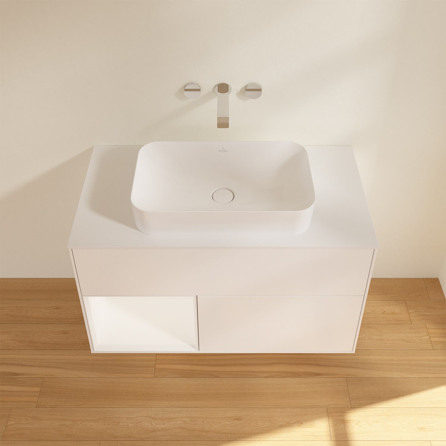 Villeroy & Boch Finion Waschtischunterschrank 100 cm mit Regalelement links und Abdeckplatte