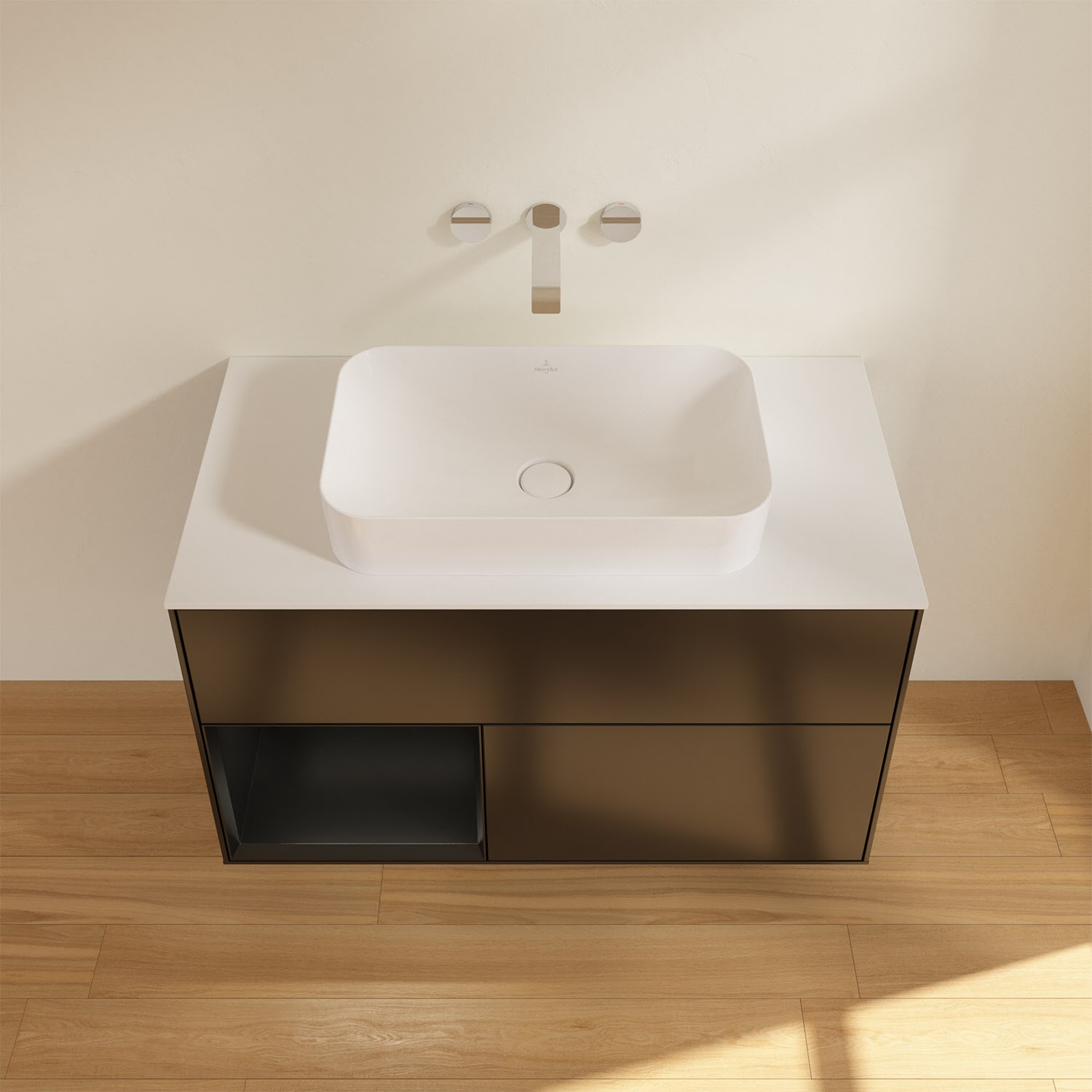 Villeroy & Boch Finion Waschtischunterschrank 100 cm mit Regalelement links und Abdeckplatte