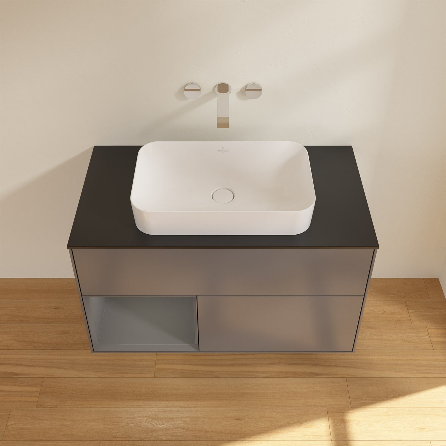 Villeroy & Boch Finion Waschtischunterschrank 100 cm mit Regalelement links und Abdeckplatte