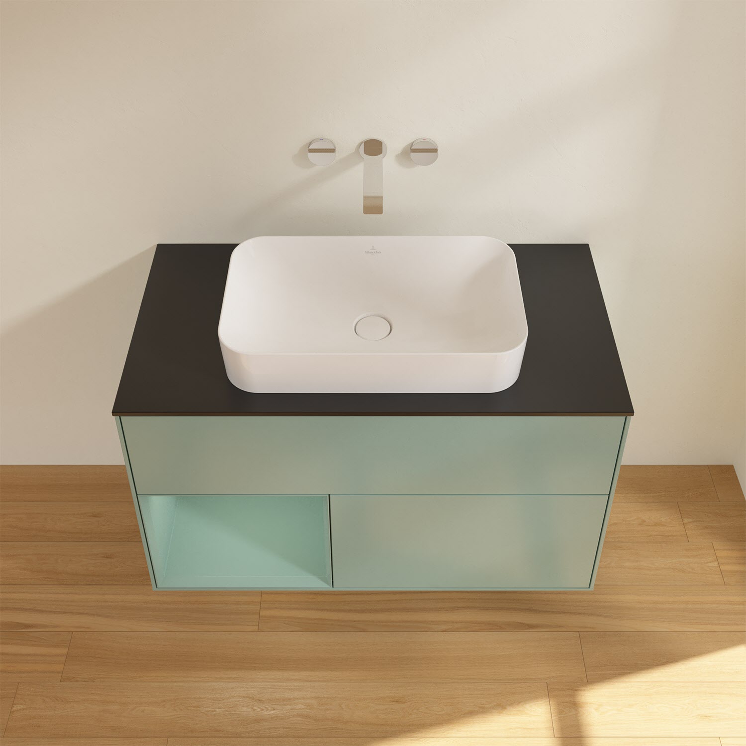 Villeroy & Boch Finion Waschtischunterschrank 100 cm mit Regalelement links und Abdeckplatte