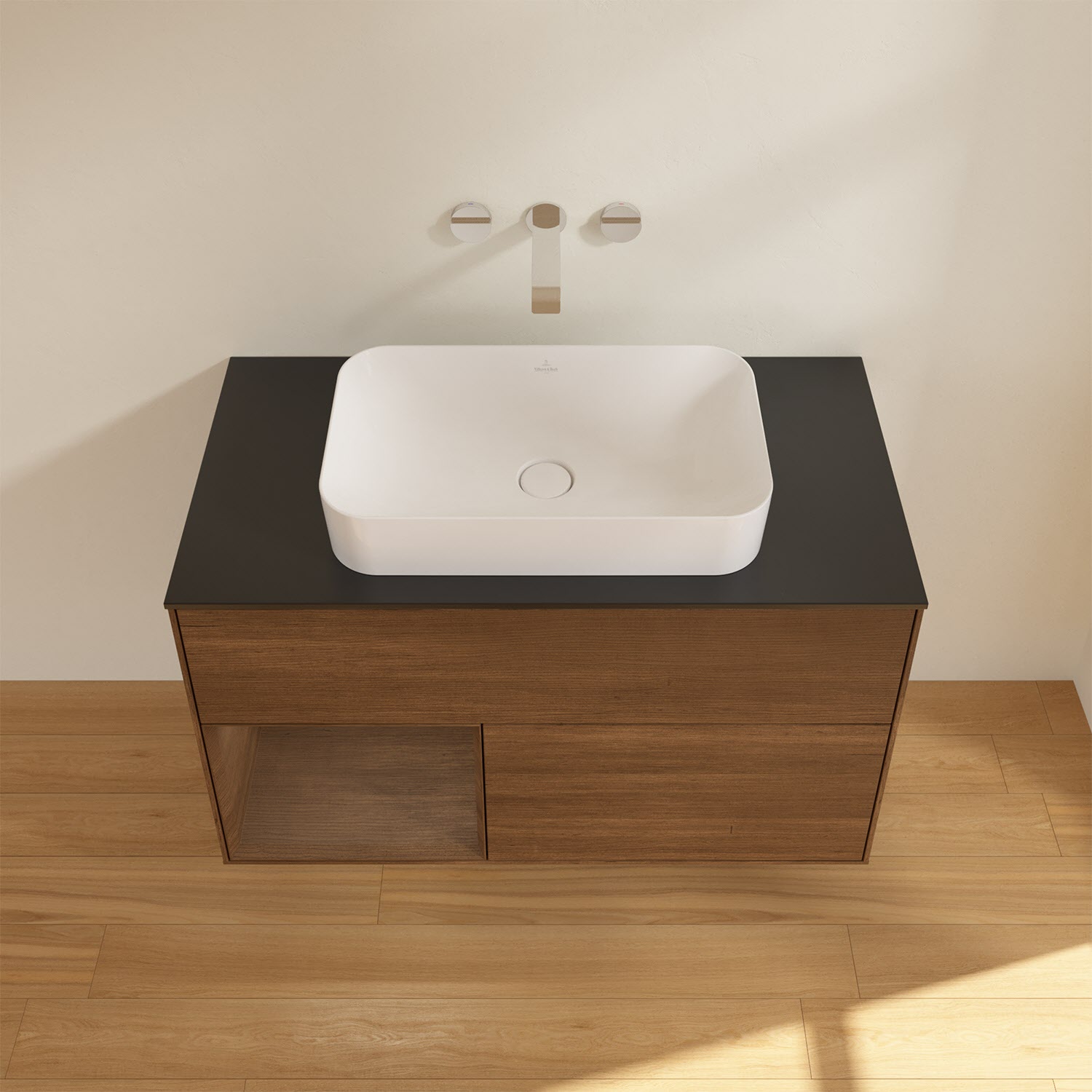 Villeroy & Boch Finion Waschtischunterschrank 100 cm mit Regalelement links und Abdeckplatte