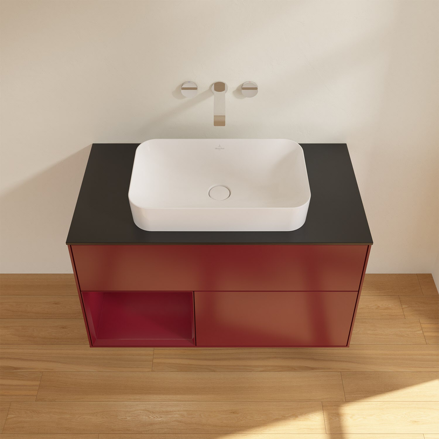 Villeroy & Boch Finion Waschtischunterschrank 100 cm mit Regalelement links und Abdeckplatte