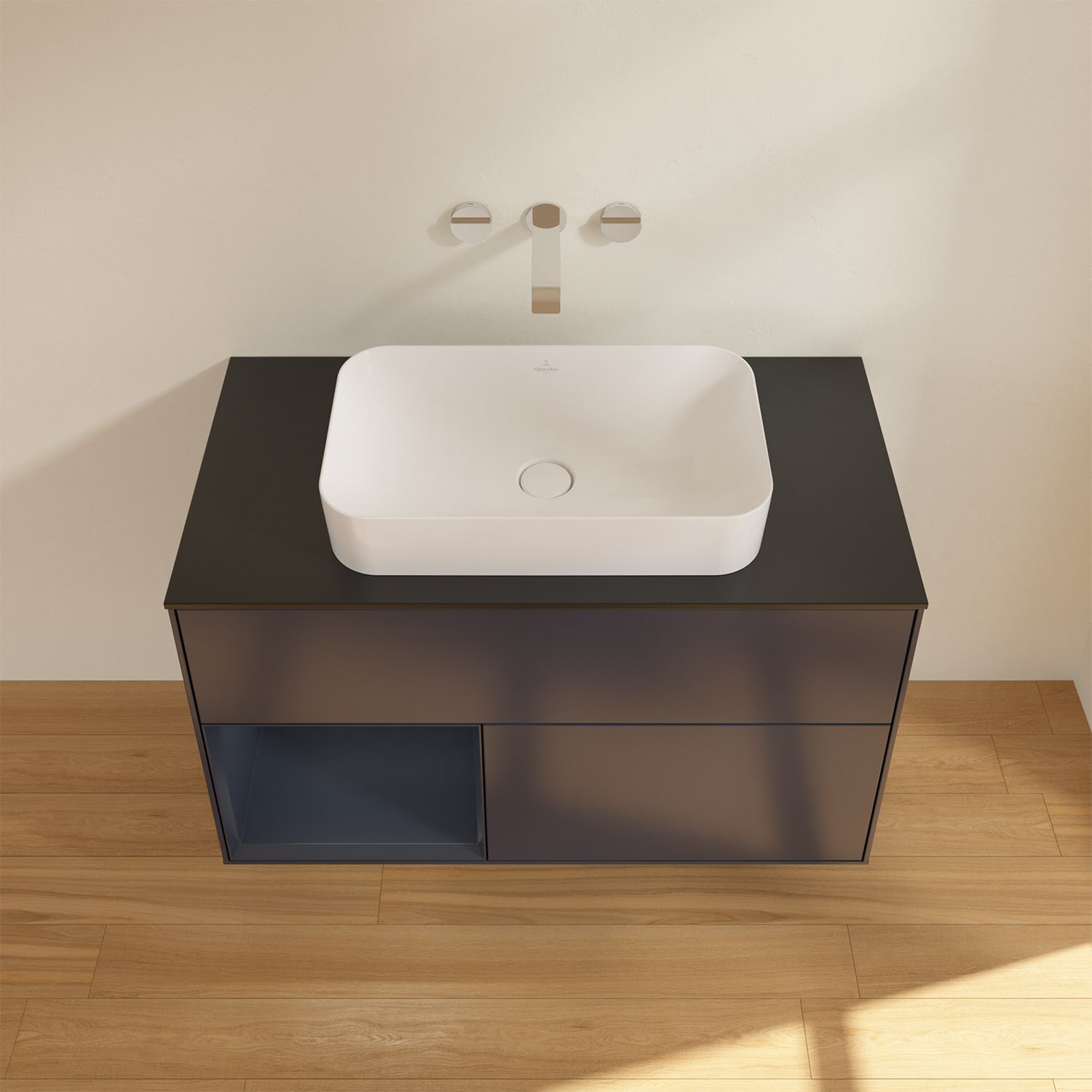 Villeroy & Boch Finion Waschtischunterschrank 100 cm mit Regalelement links und Abdeckplatte