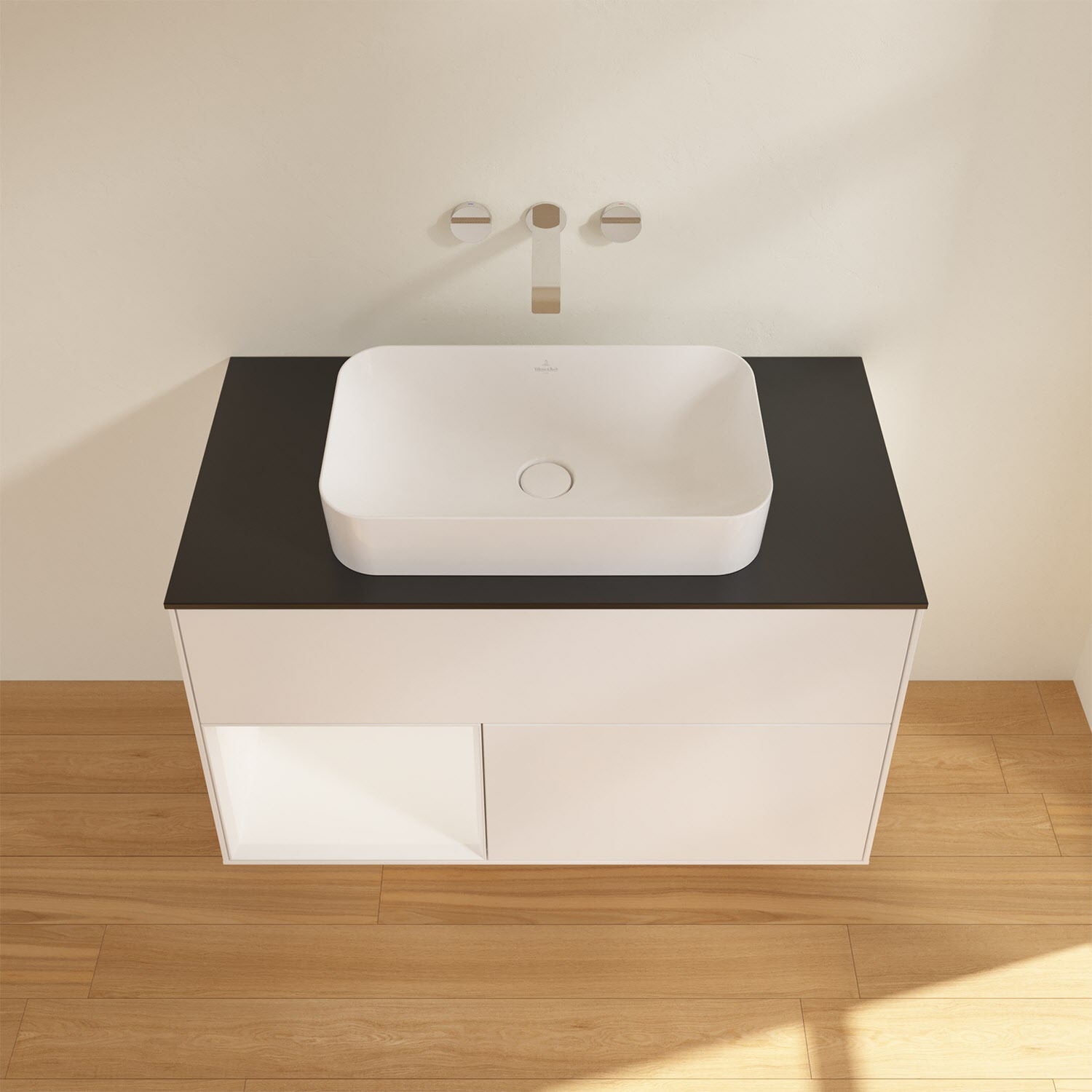 Villeroy & Boch Finion Waschtischunterschrank 100 cm mit Regalelement links und Abdeckplatte