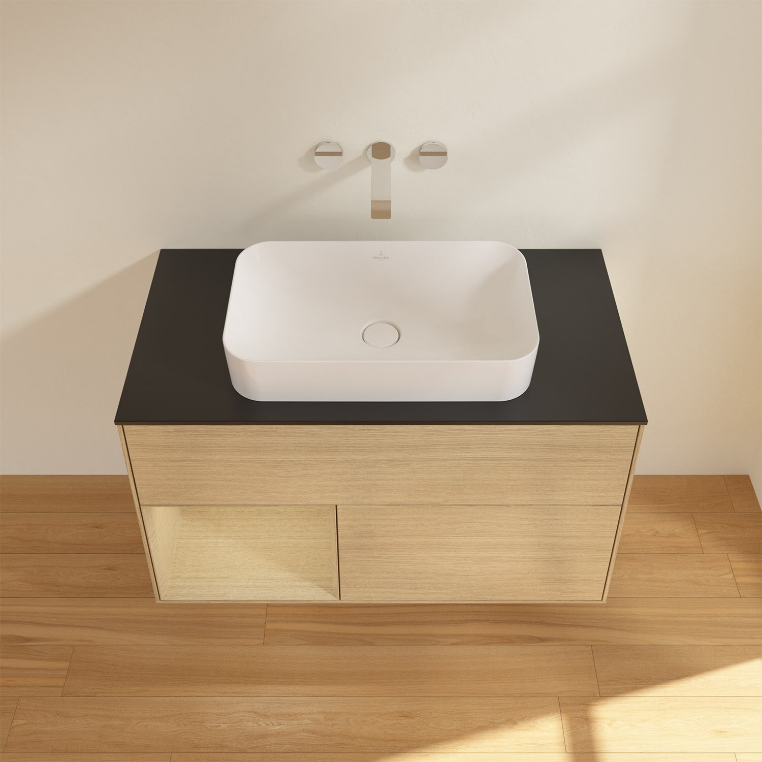 Villeroy & Boch Finion Waschtischunterschrank 100 cm mit Regalelement links und Abdeckplatte