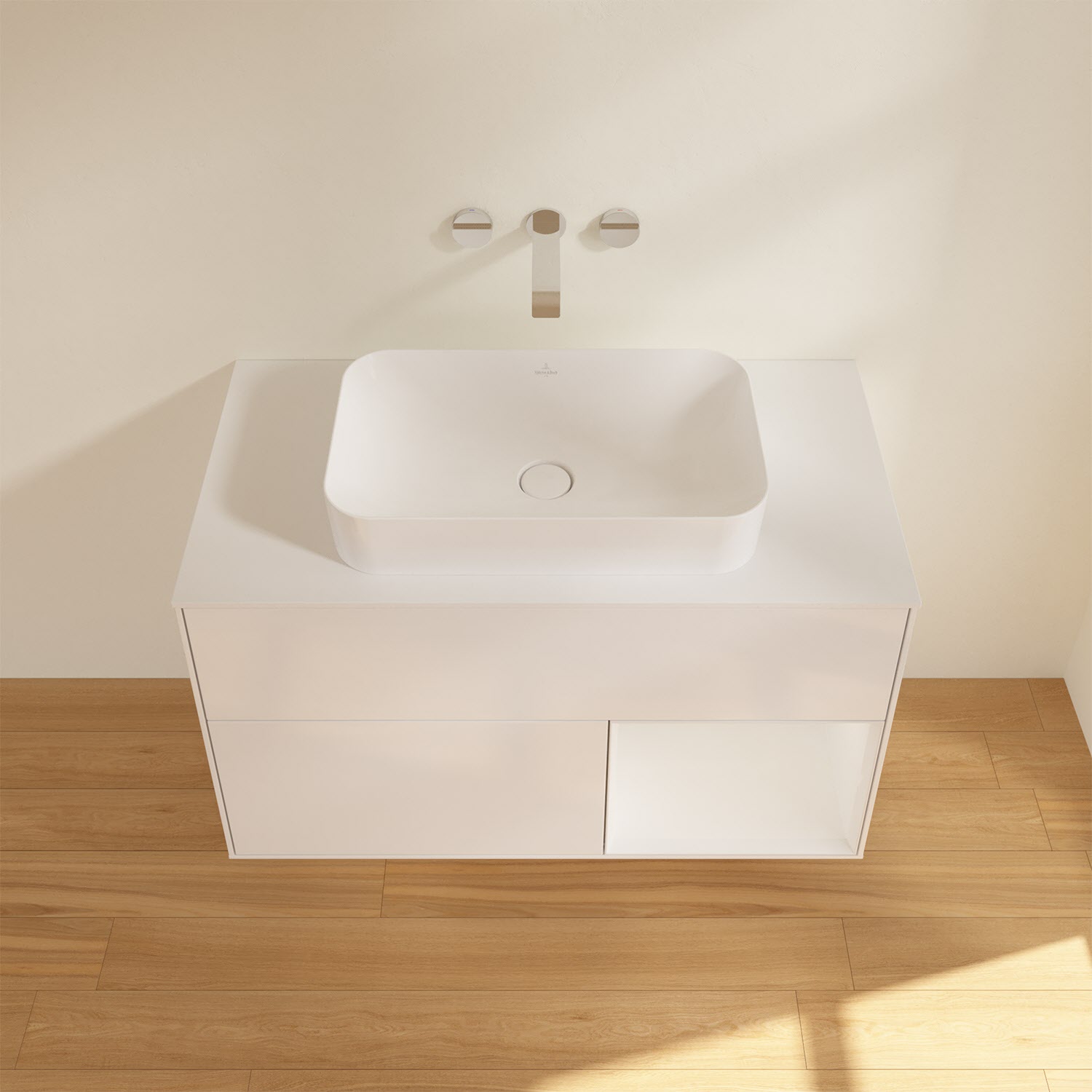 Villeroy & Boch Finion Waschtischunterschrank 100 cm mit Regalelement rechts und Abdeckplatte