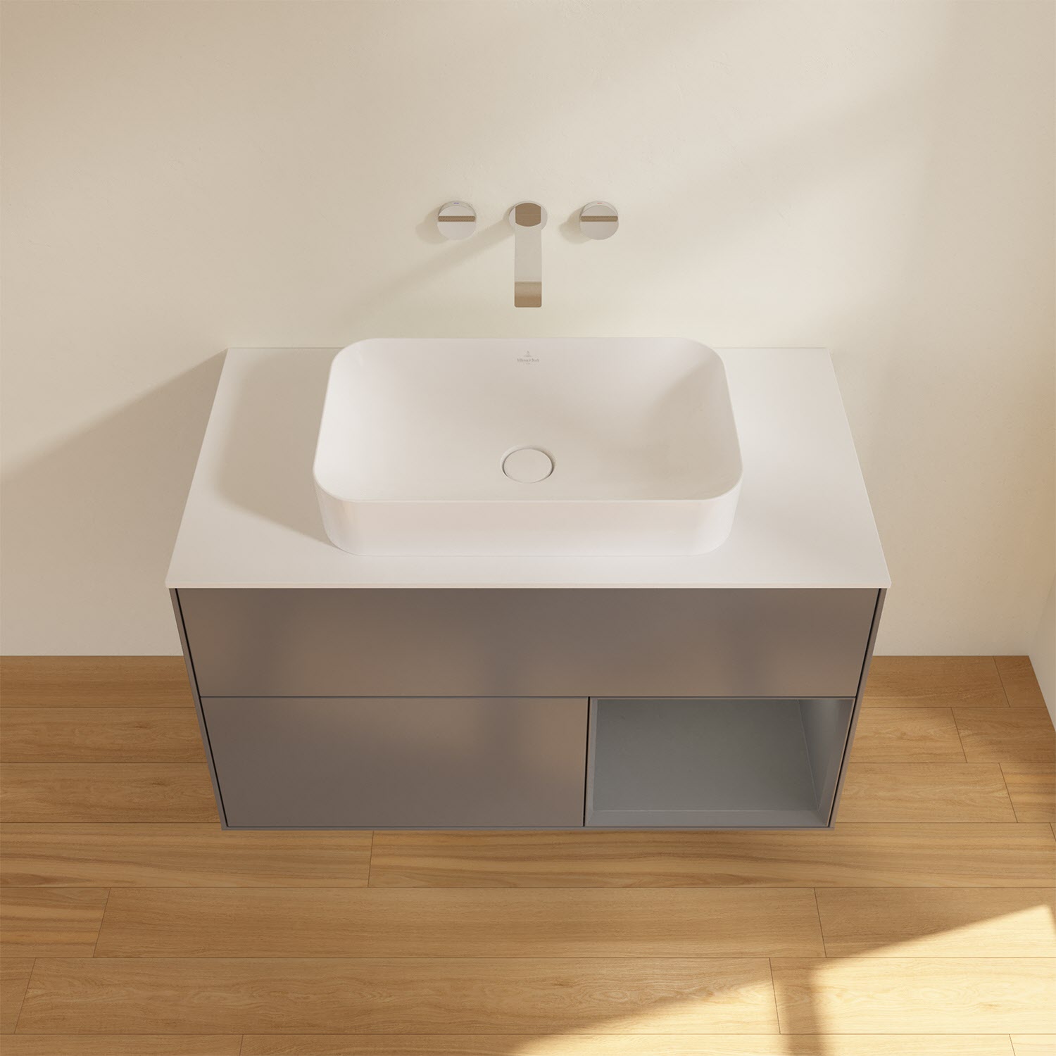 Villeroy & Boch Finion Waschtischunterschrank 100 cm mit Regalelement rechts und Abdeckplatte