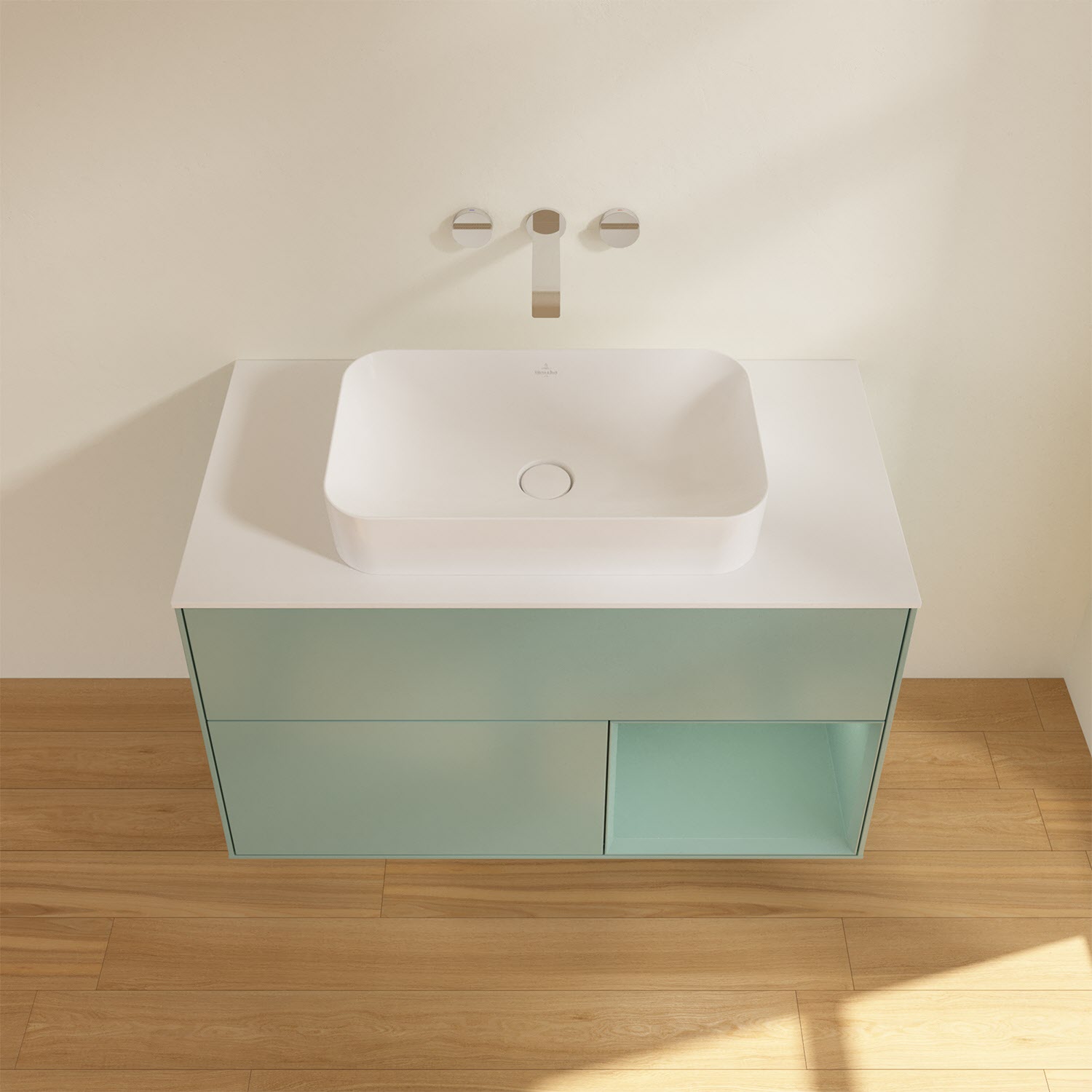 Villeroy & Boch Finion Waschtischunterschrank 100 cm mit Regalelement rechts und Abdeckplatte