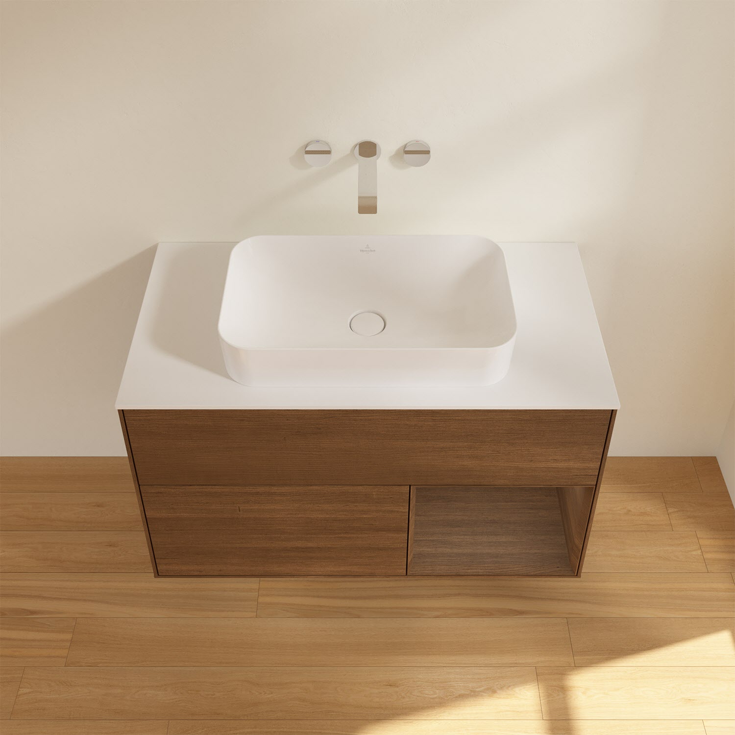 Villeroy & Boch Finion Waschtischunterschrank 100 cm mit Regalelement rechts und Abdeckplatte