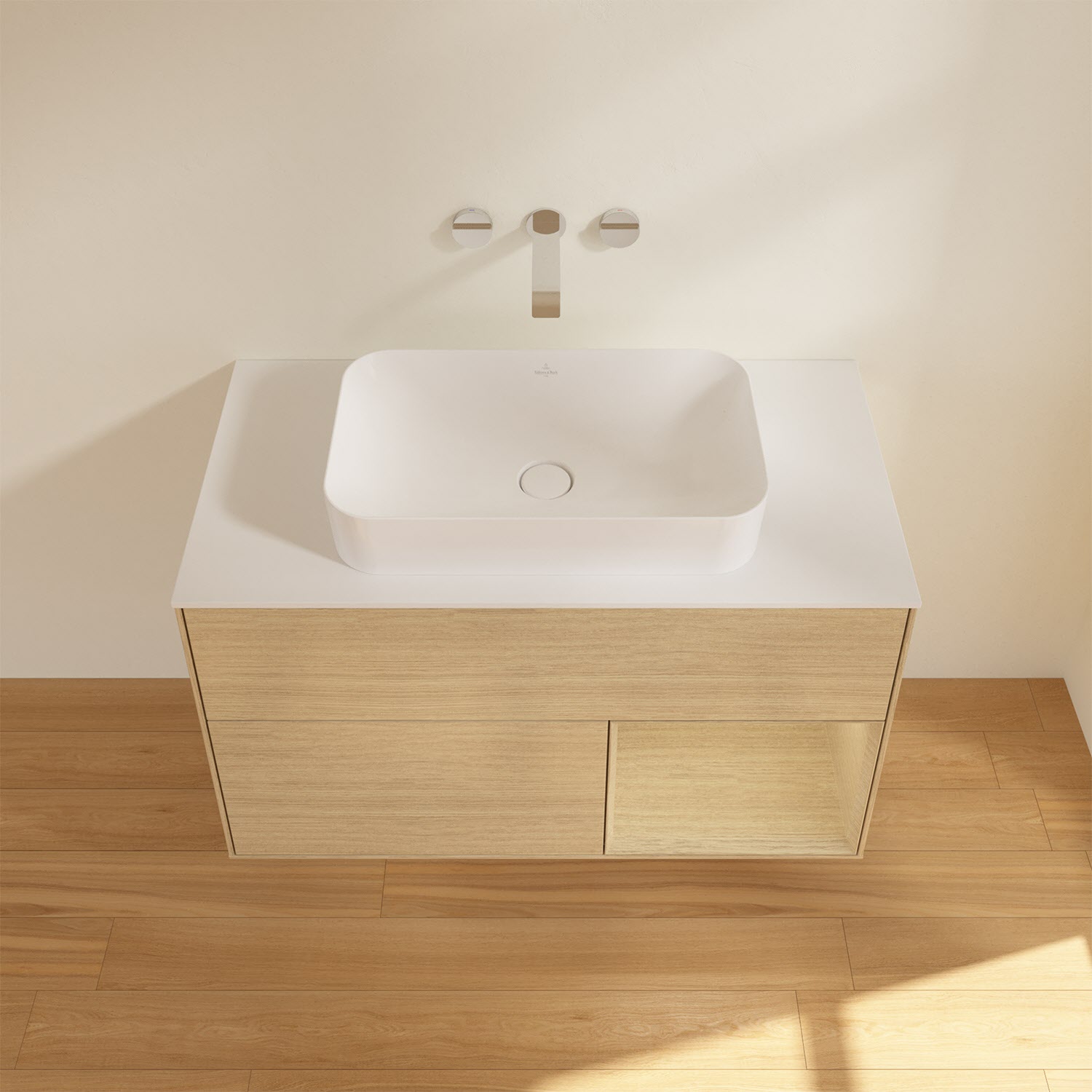 Villeroy & Boch Finion Waschtischunterschrank 100 cm mit Regalelement rechts und Abdeckplatte