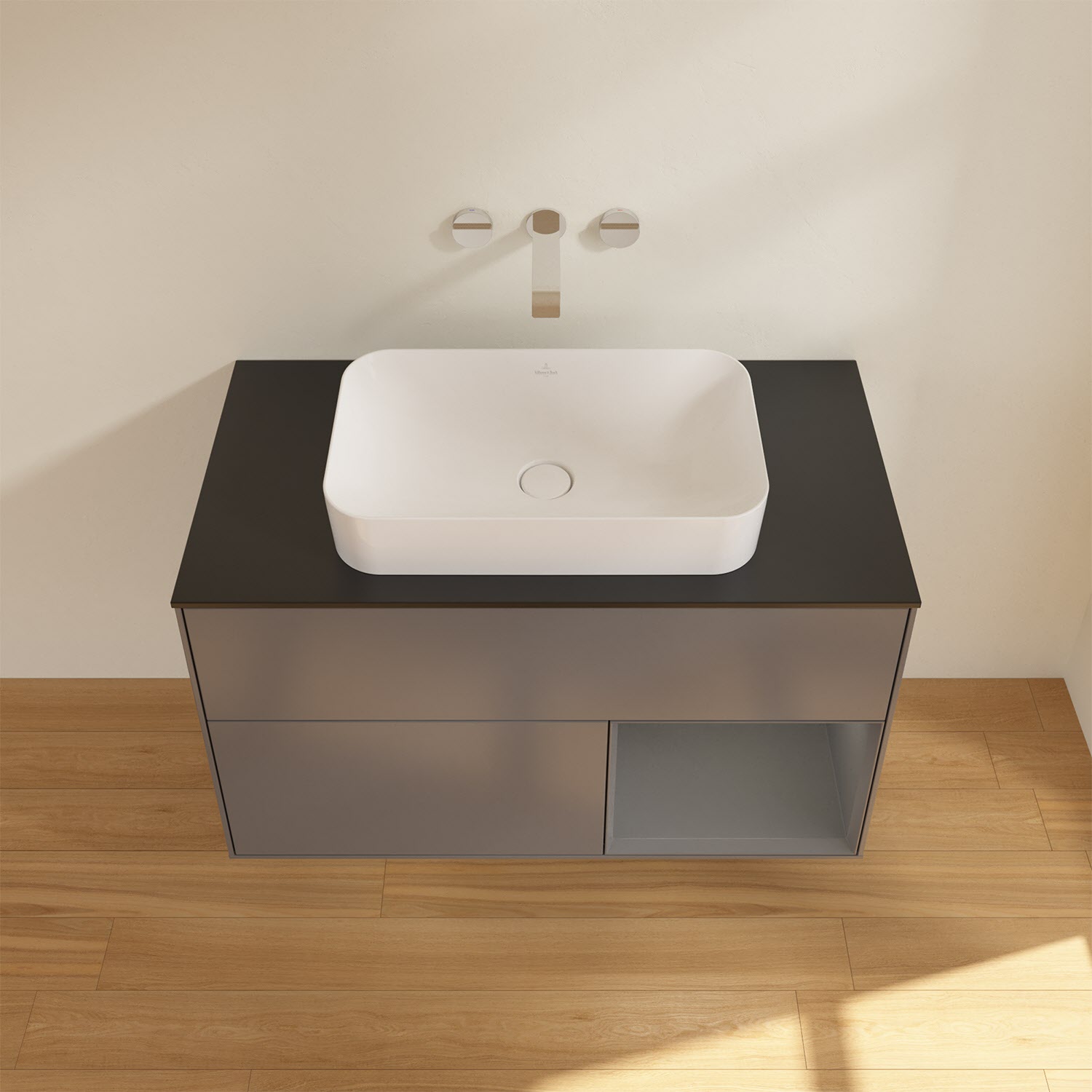Villeroy & Boch Finion Waschtischunterschrank 100 cm mit Regalelement rechts und Abdeckplatte