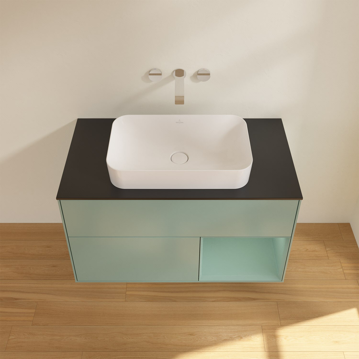 Villeroy & Boch Finion Waschtischunterschrank 100 cm mit Regalelement rechts und Abdeckplatte