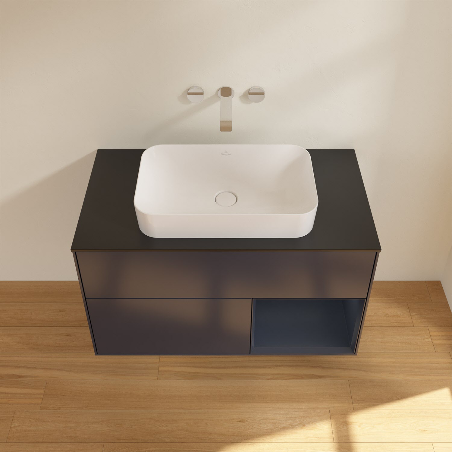 Villeroy & Boch Finion Waschtischunterschrank 100 cm mit Regalelement rechts und Abdeckplatte