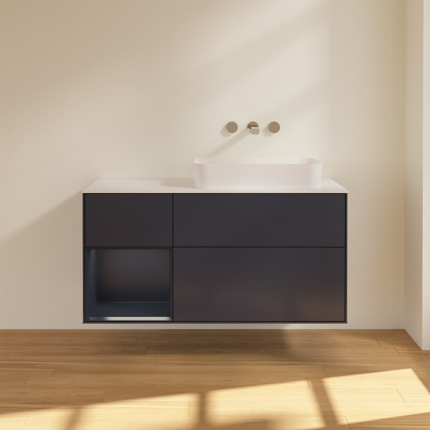 Villeroy & Boch Finion Waschtischunterschrank 120 cm mit Regalelement links und Abdeckplatte