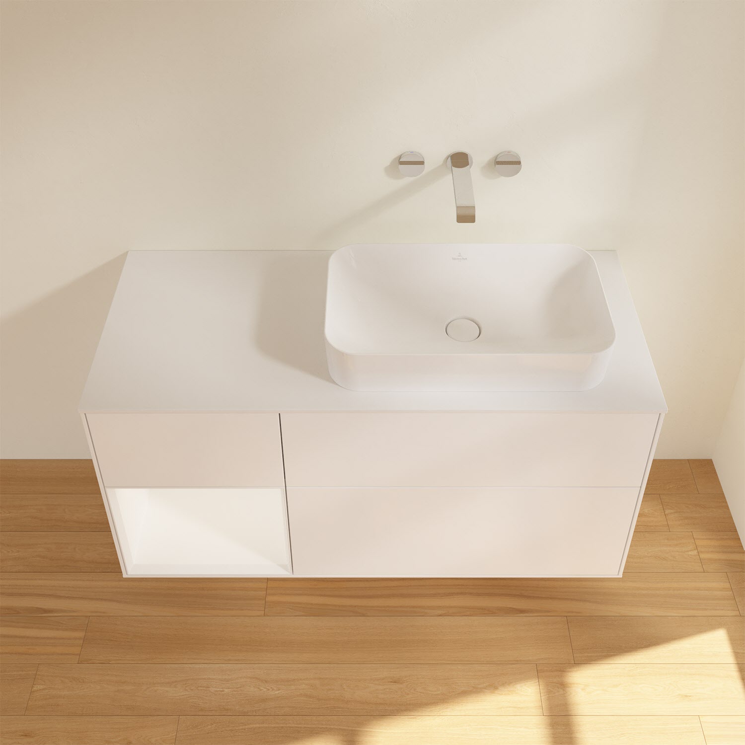 Villeroy & Boch Finion Waschtischunterschrank 120 cm mit Regalelement links und Abdeckplatte