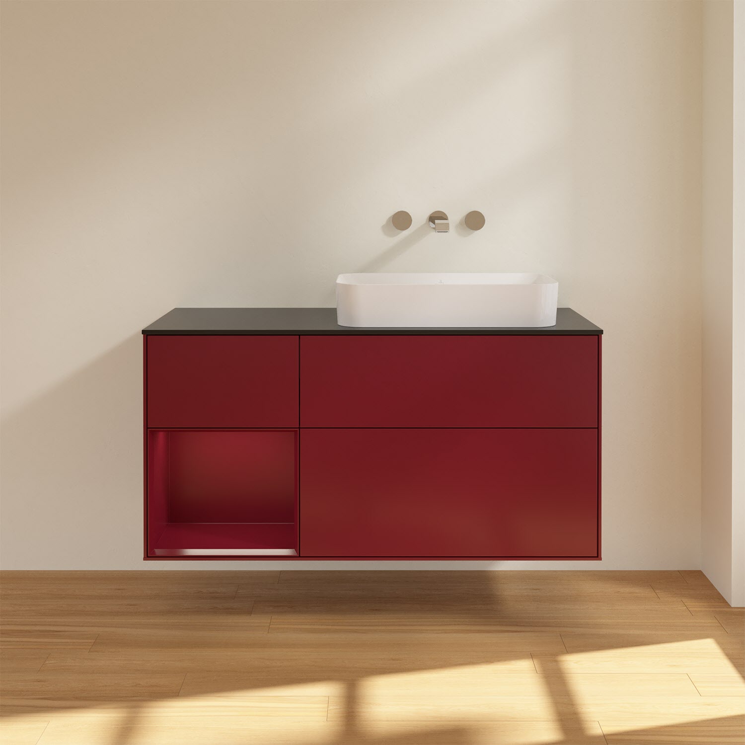 Villeroy & Boch Finion Waschtischunterschrank 120 cm mit Regalelement links und Abdeckplatte