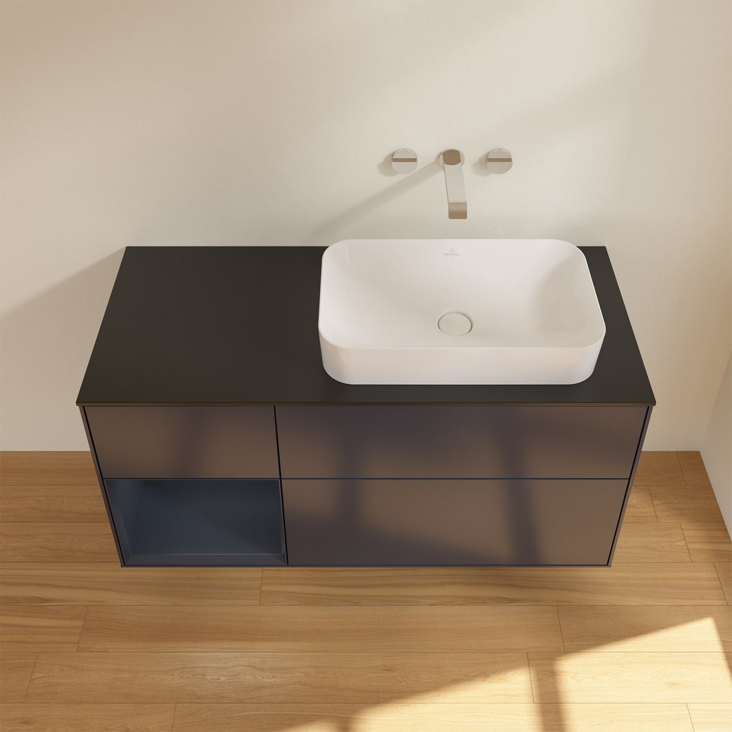 Villeroy & Boch Finion Waschtischunterschrank 120 cm mit Regalelement links und Abdeckplatte