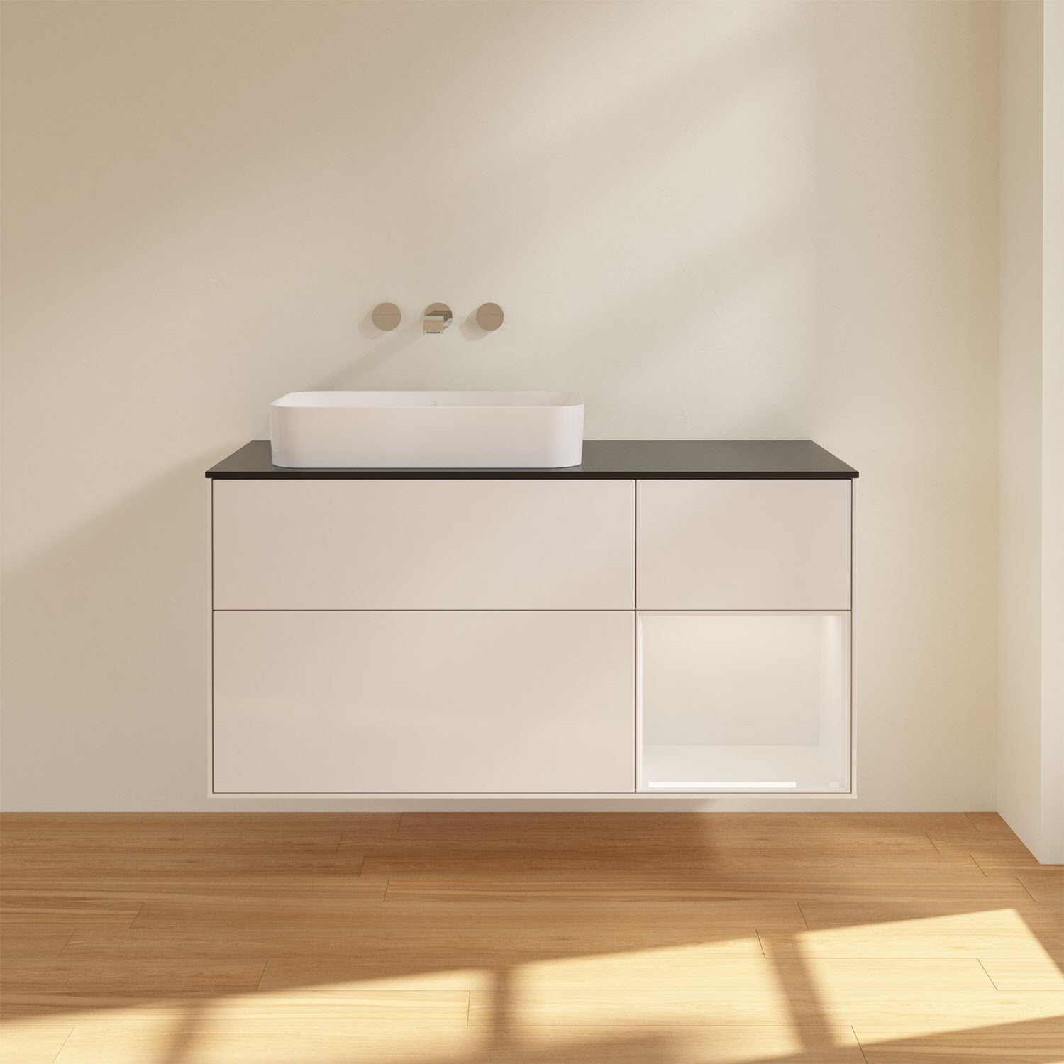 Villeroy & Boch Finion Waschtischunterschrank 120 cm mit Regalelement rechts und Abdeckplatte