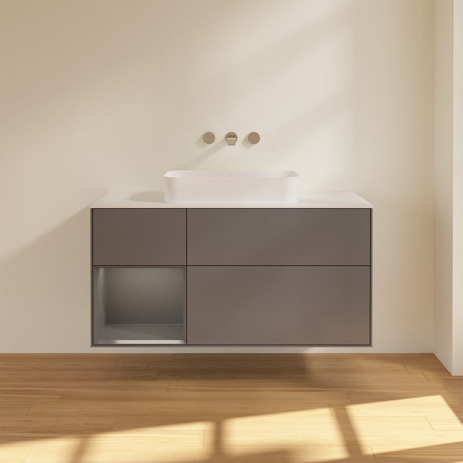 Villeroy & Boch Finion Waschtischunterschrank 120 cm mit Regalelement links und Abdeckplatte