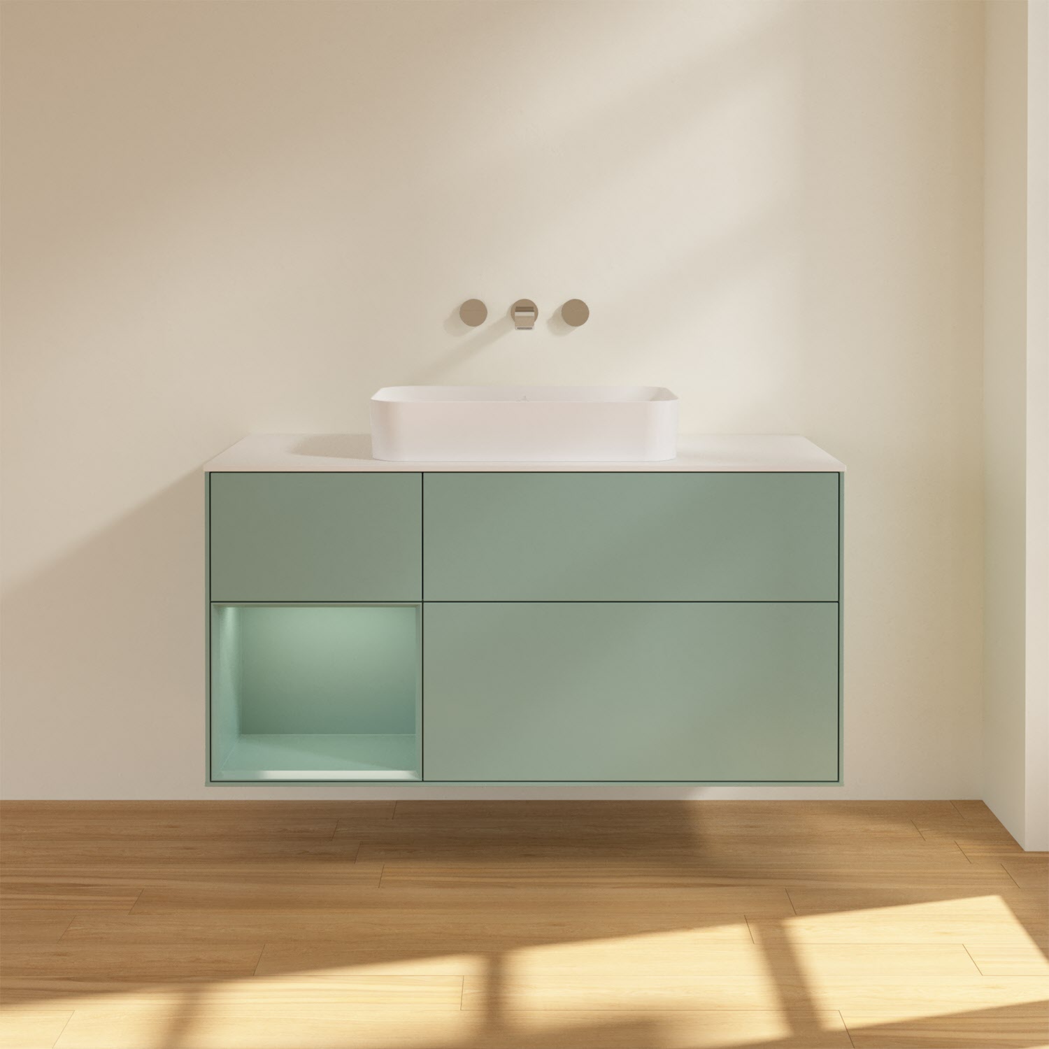 Villeroy & Boch Finion Waschtischunterschrank 120 cm mit Regalelement links und Abdeckplatte