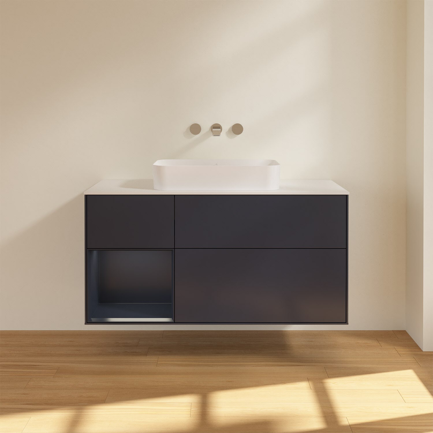 Villeroy & Boch Finion Waschtischunterschrank 120 cm mit Regalelement links und Abdeckplatte