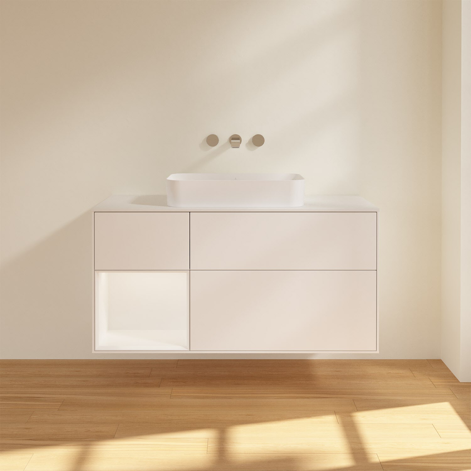 Villeroy & Boch Finion Waschtischunterschrank 120 cm mit Regalelement links und Abdeckplatte