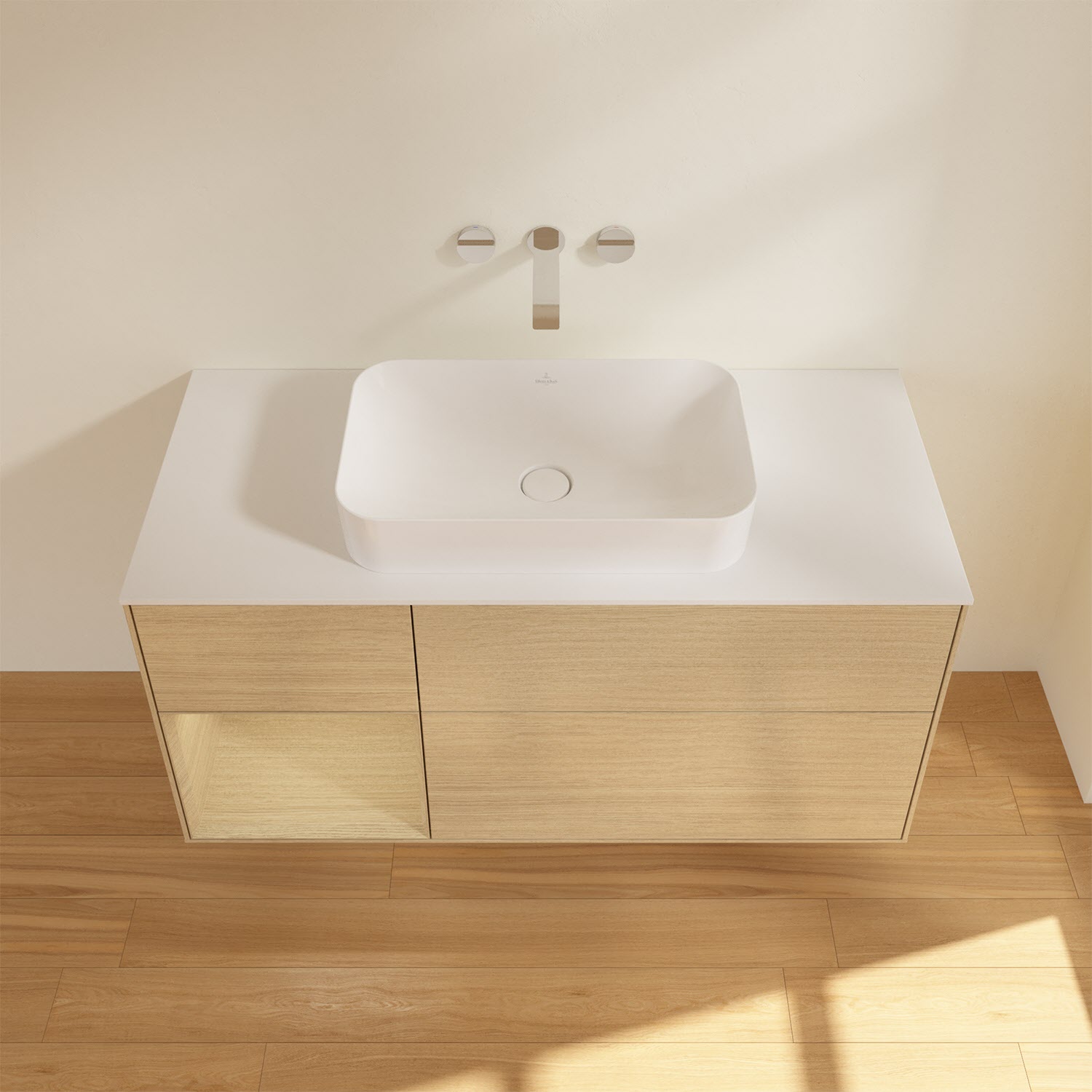 Villeroy & Boch Finion Waschtischunterschrank 120 cm mit Regalelement links und Abdeckplatte