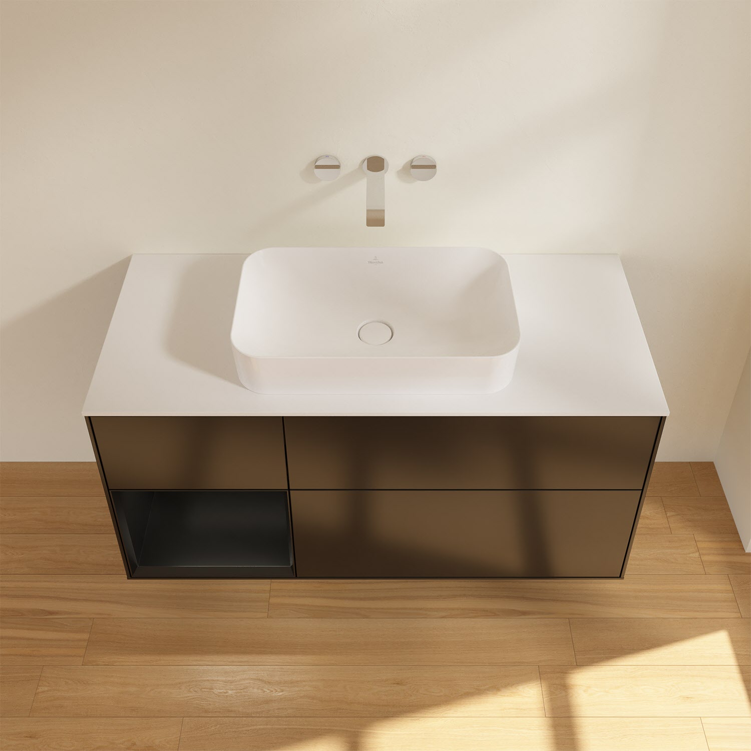 Villeroy & Boch Finion Waschtischunterschrank 120 cm mit Regalelement links und Abdeckplatte