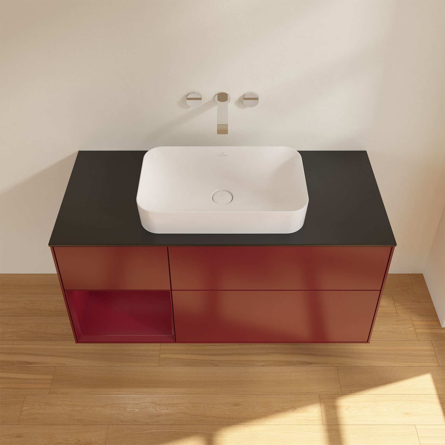 Villeroy & Boch Finion Waschtischunterschrank 120 cm mit Regalelement links und Abdeckplatte