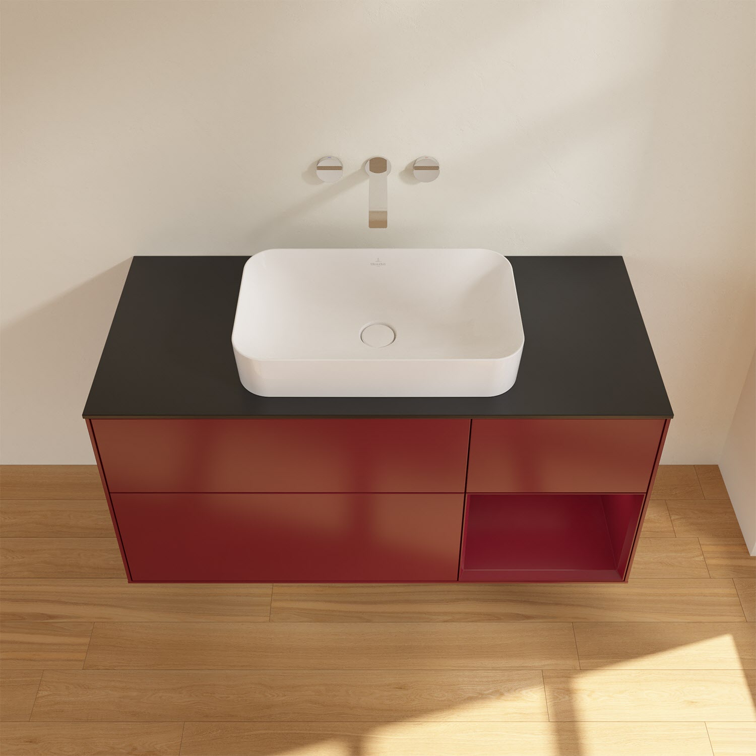 Villeroy & Boch Finion Waschtischunterschrank 120 cm mit Regalelement rechts und Abdeckplatte