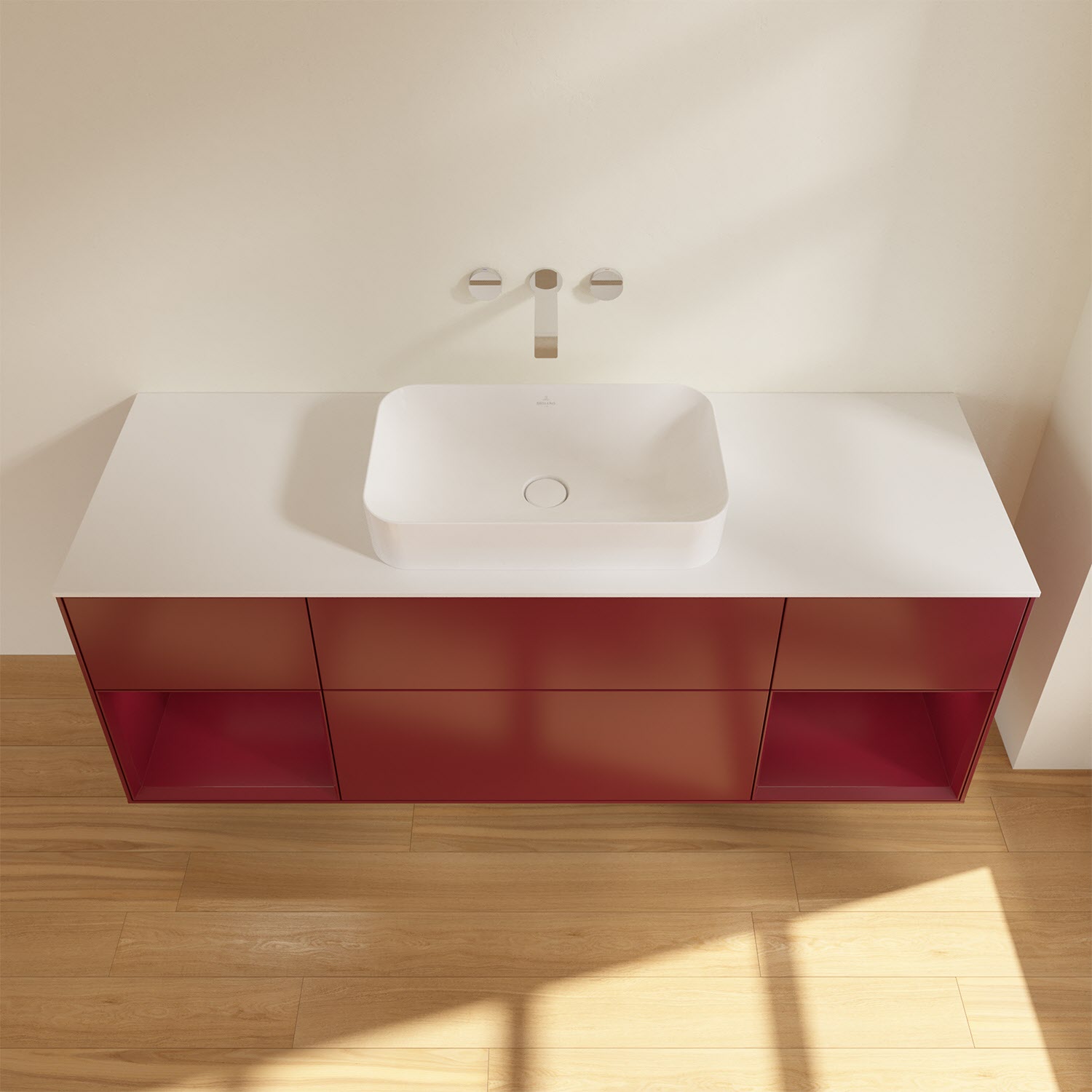 Villeroy & Boch Finion Waschtischunterschrank 160 cm mit Regalelement links und rechts und Abdeckplatte