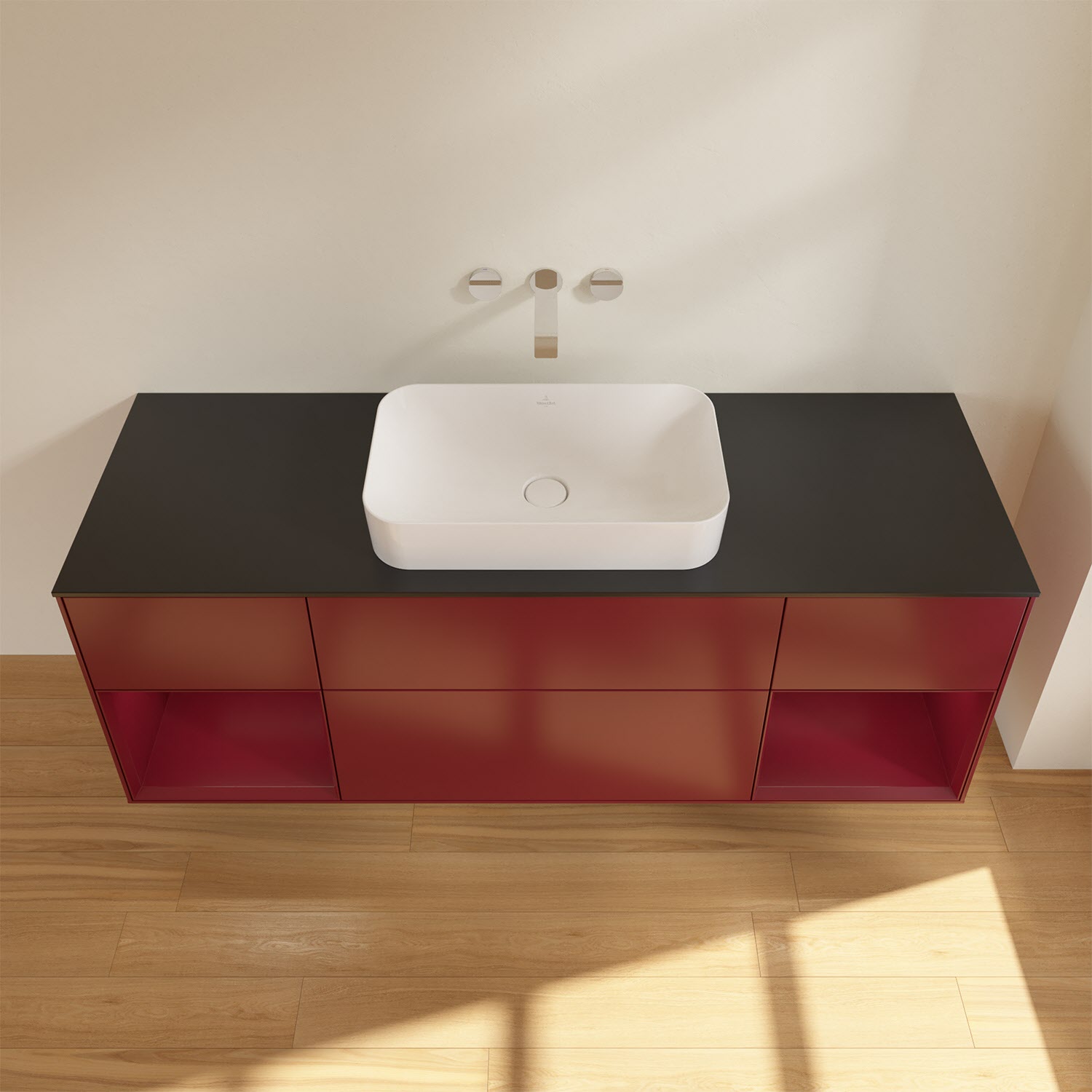 Villeroy & Boch Finion Waschtischunterschrank 160 cm mit Regalelement links und rechts und Abdeckplatte