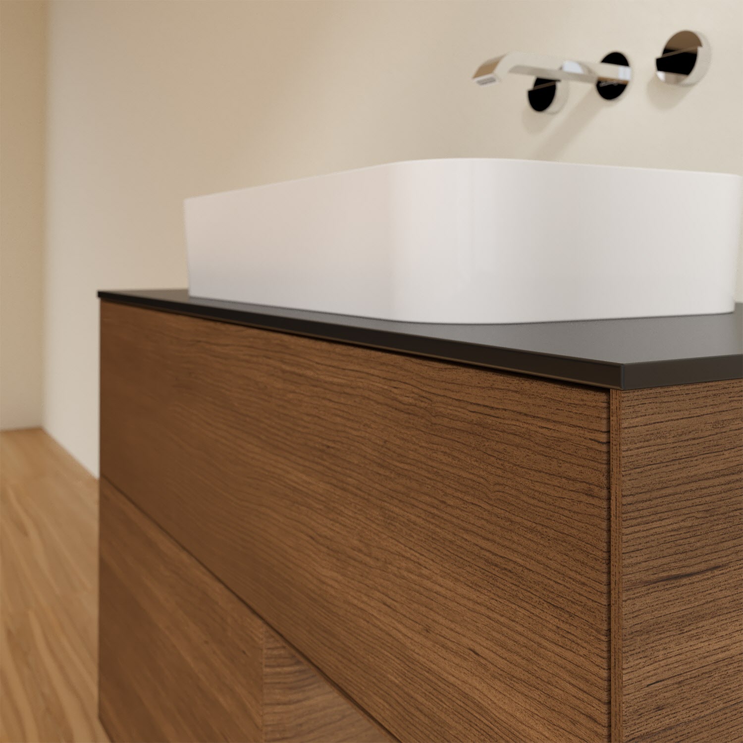 Villeroy & Boch Finion Waschtischunterschrank 100 cm mit Regalelement rechts und Abdeckplatte