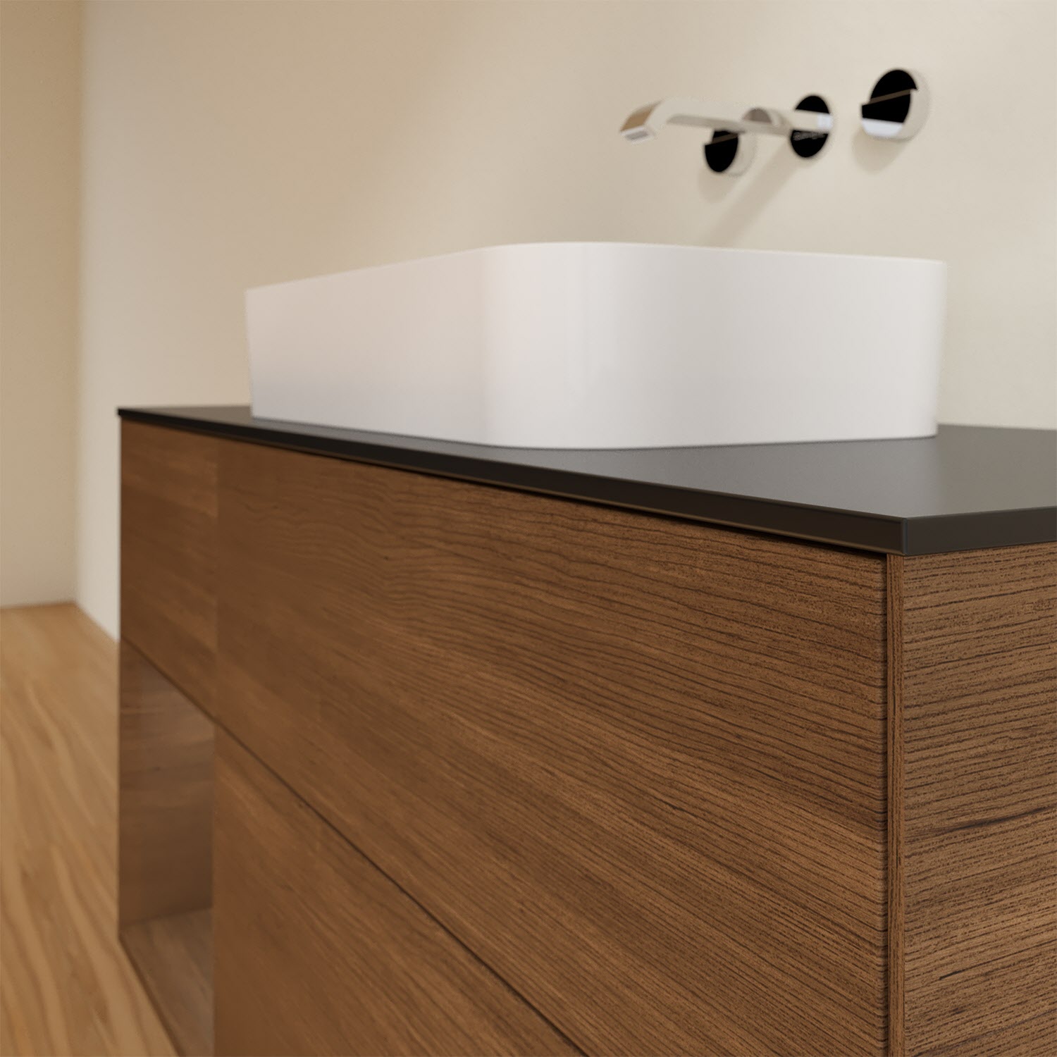 Villeroy & Boch Finion Waschtischunterschrank 120 cm mit Regalelement links und Abdeckplatte