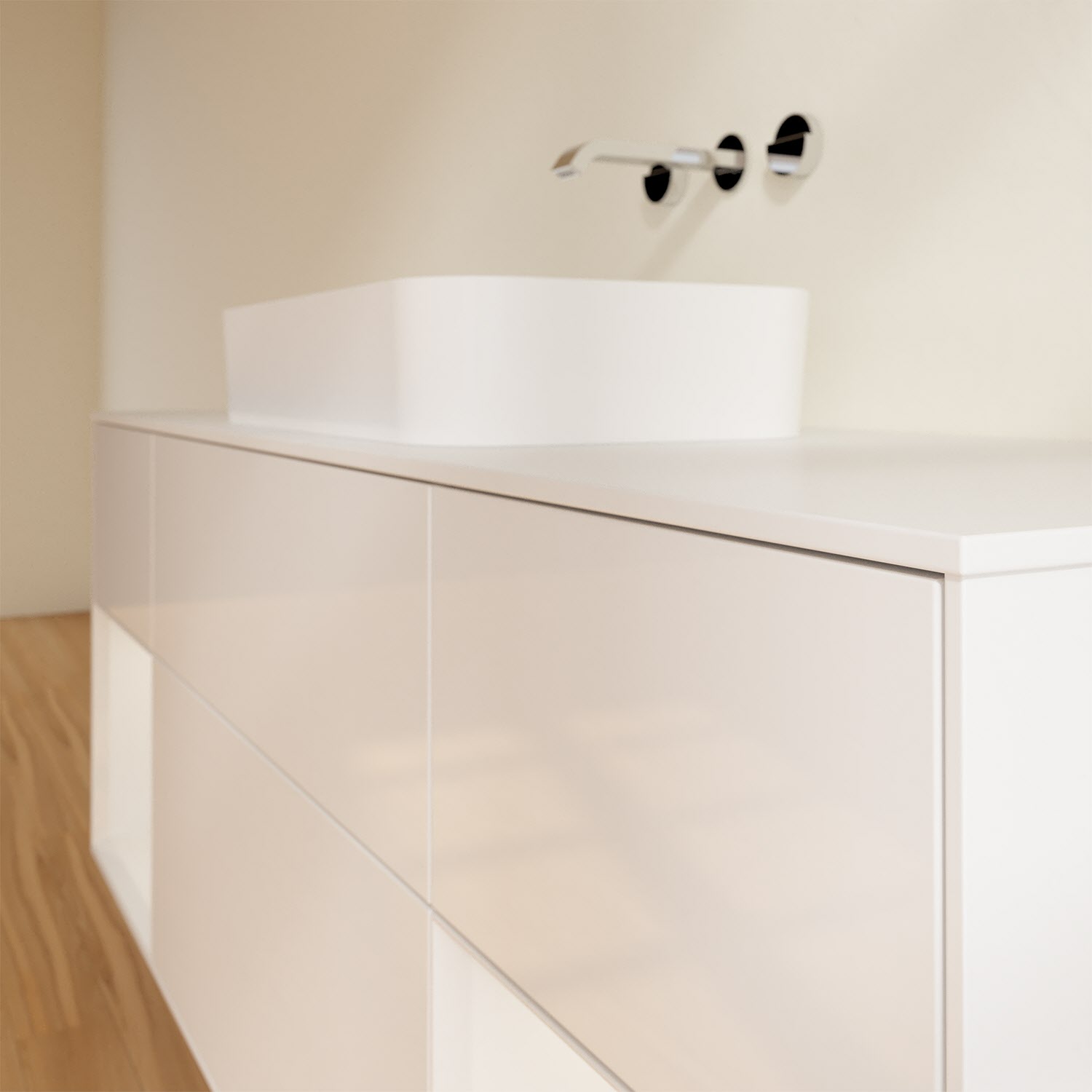 Villeroy & Boch Finion Waschtischunterschrank 160 cm mit Regalelement links und rechts und Abdeckplatte