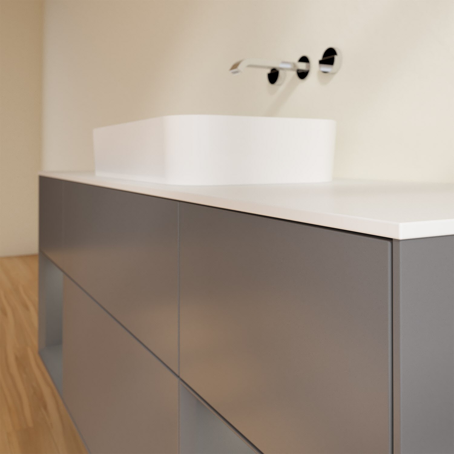 Villeroy & Boch Finion Waschtischunterschrank 160 cm mit Regalelement links und rechts und Abdeckplatte