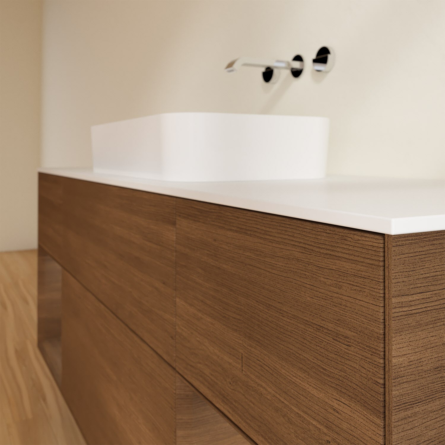 Villeroy & Boch Finion Waschtischunterschrank 160 cm mit Regalelement links und rechts und Abdeckplatte