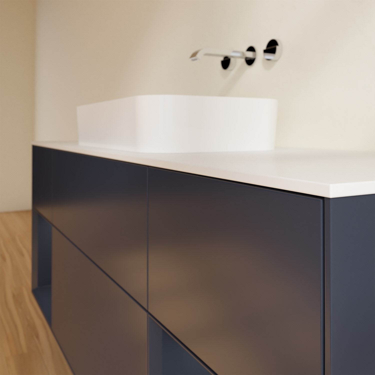 Villeroy & Boch Finion Waschtischunterschrank 160 cm mit Regalelement links und rechts und Abdeckplatte