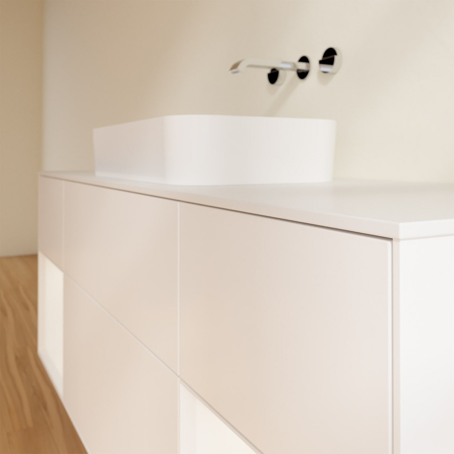 Villeroy & Boch Finion Waschtischunterschrank 160 cm mit Regalelement links und rechts und Abdeckplatte