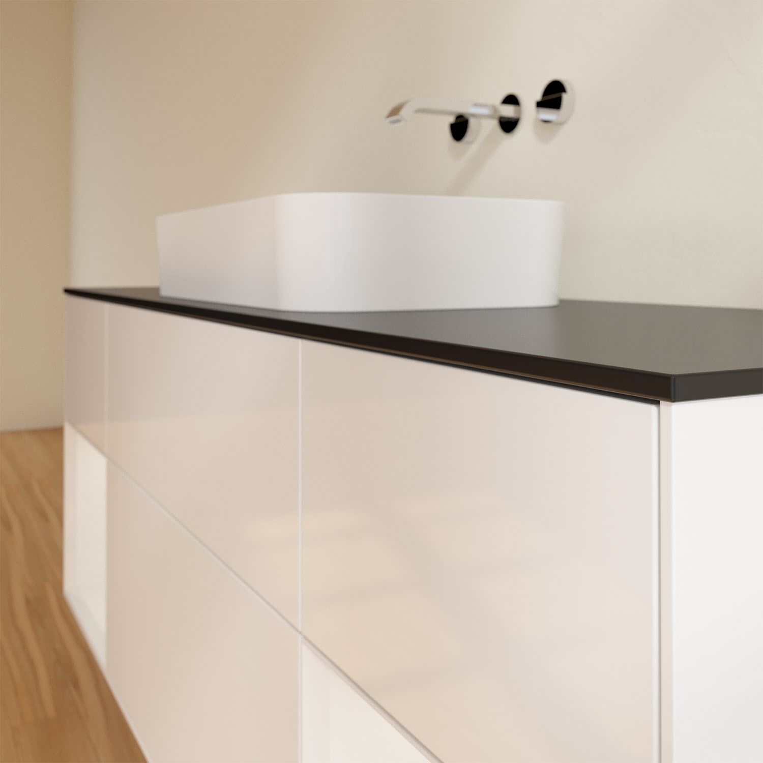 Villeroy & Boch Finion Waschtischunterschrank 160 cm mit Regalelement links und rechts und Abdeckplatte