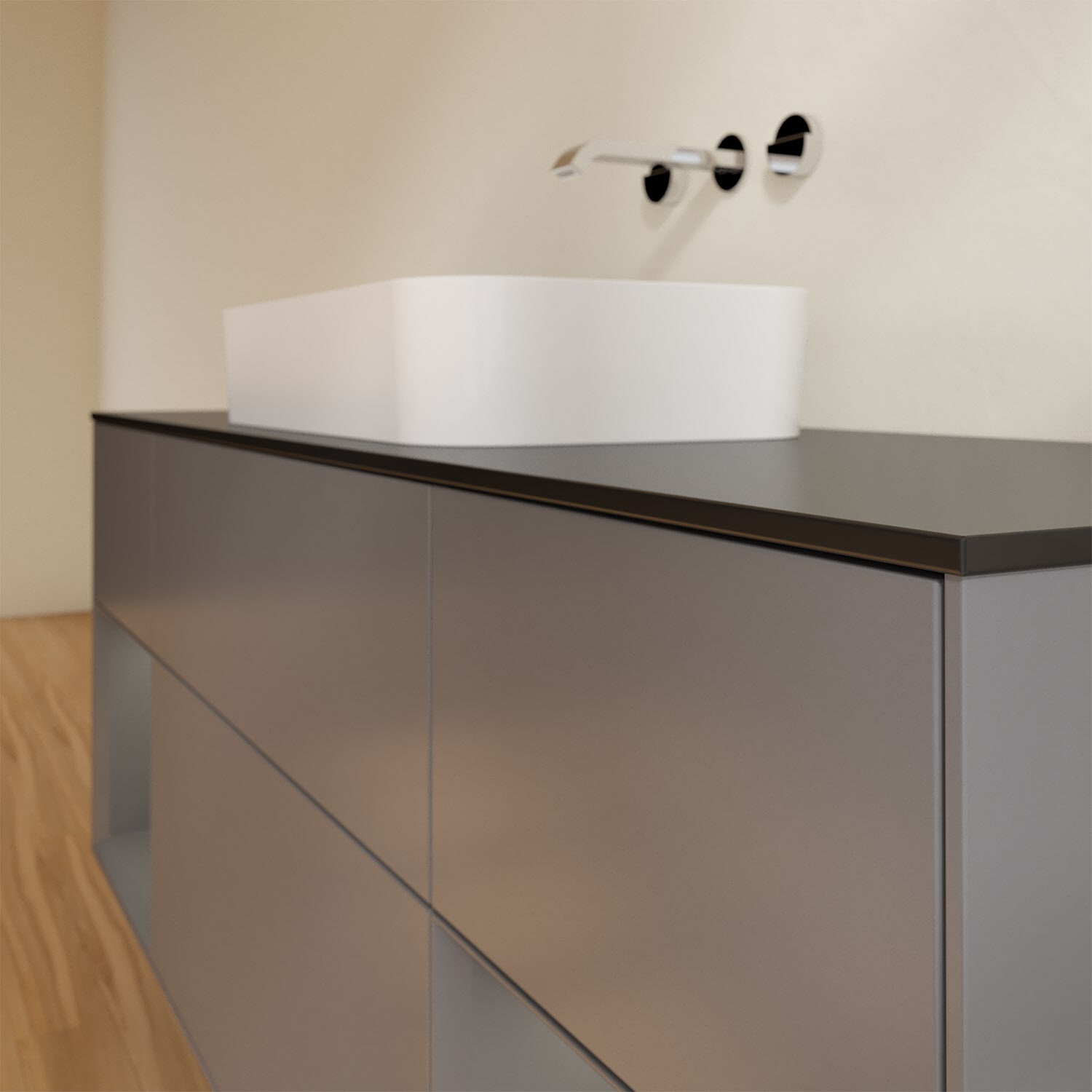 Villeroy & Boch Finion Waschtischunterschrank 160 cm mit Regalelement links und rechts und Abdeckplatte