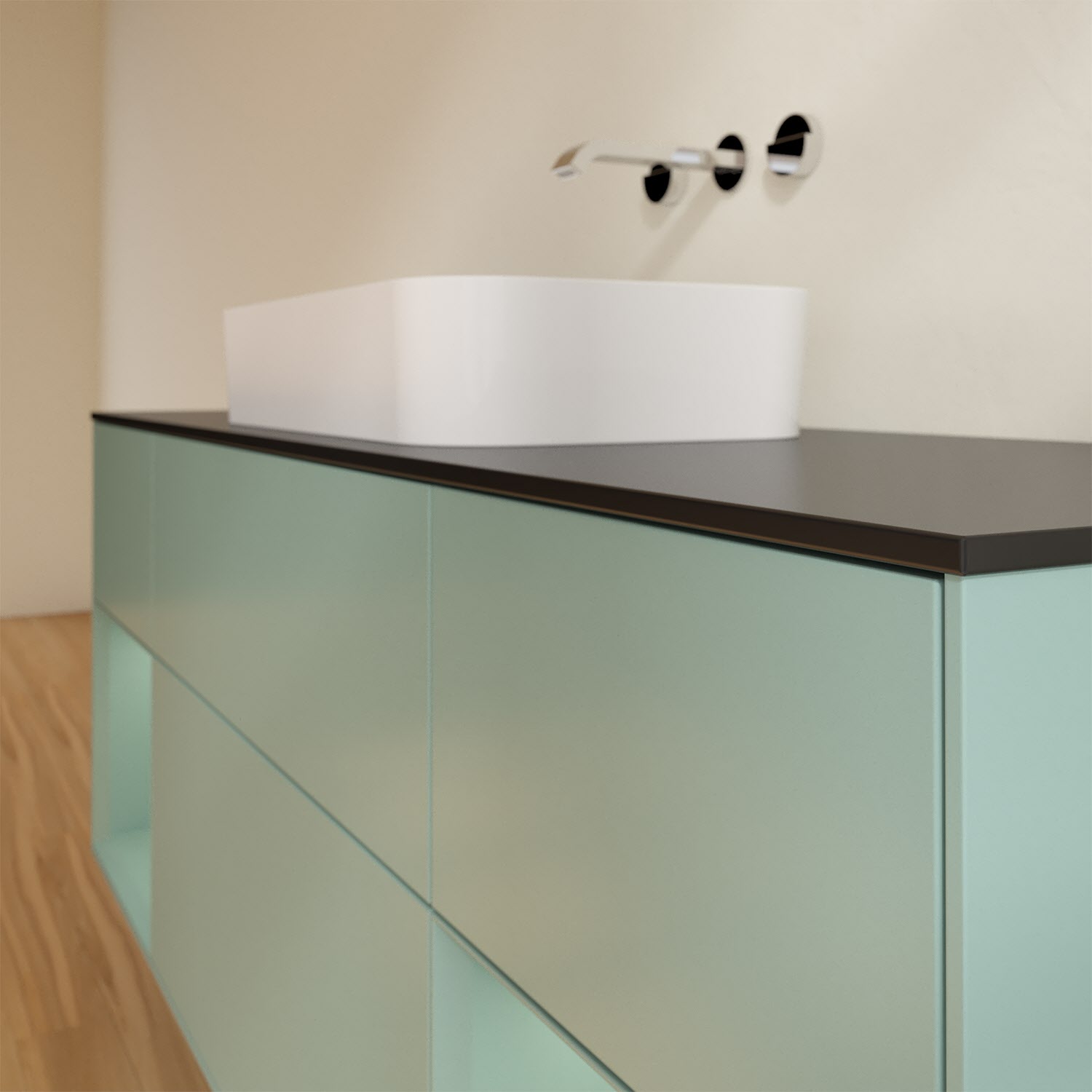 Villeroy & Boch Finion Waschtischunterschrank 160 cm mit Regalelement links und rechts und Abdeckplatte