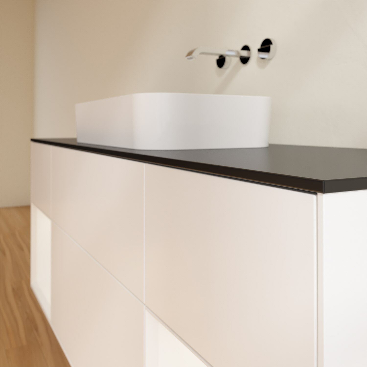 Villeroy & Boch Finion Waschtischunterschrank 160 cm mit Regalelement links und rechts und Abdeckplatte