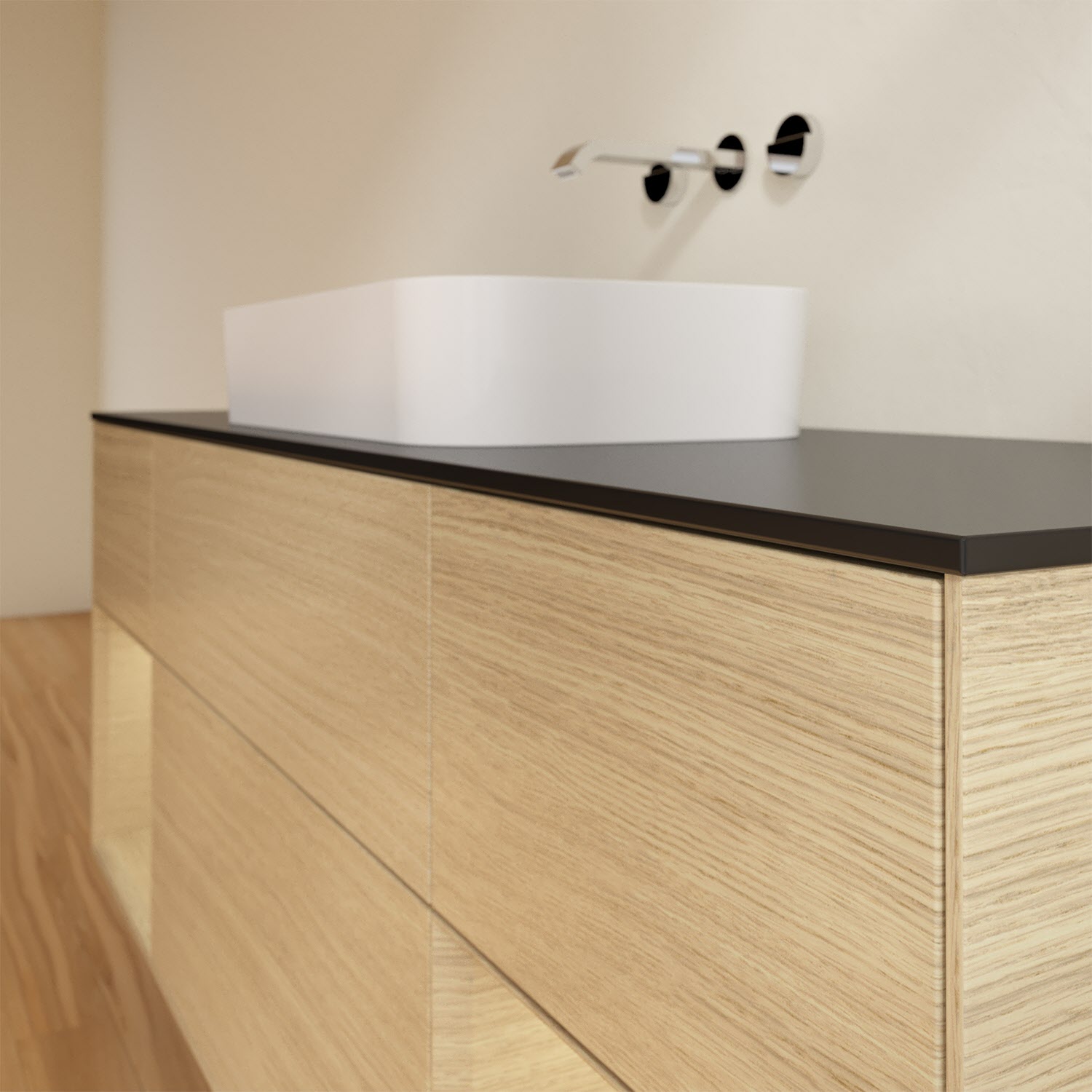 Villeroy & Boch Finion Waschtischunterschrank 160 cm mit Regalelement links und rechts und Abdeckplatte