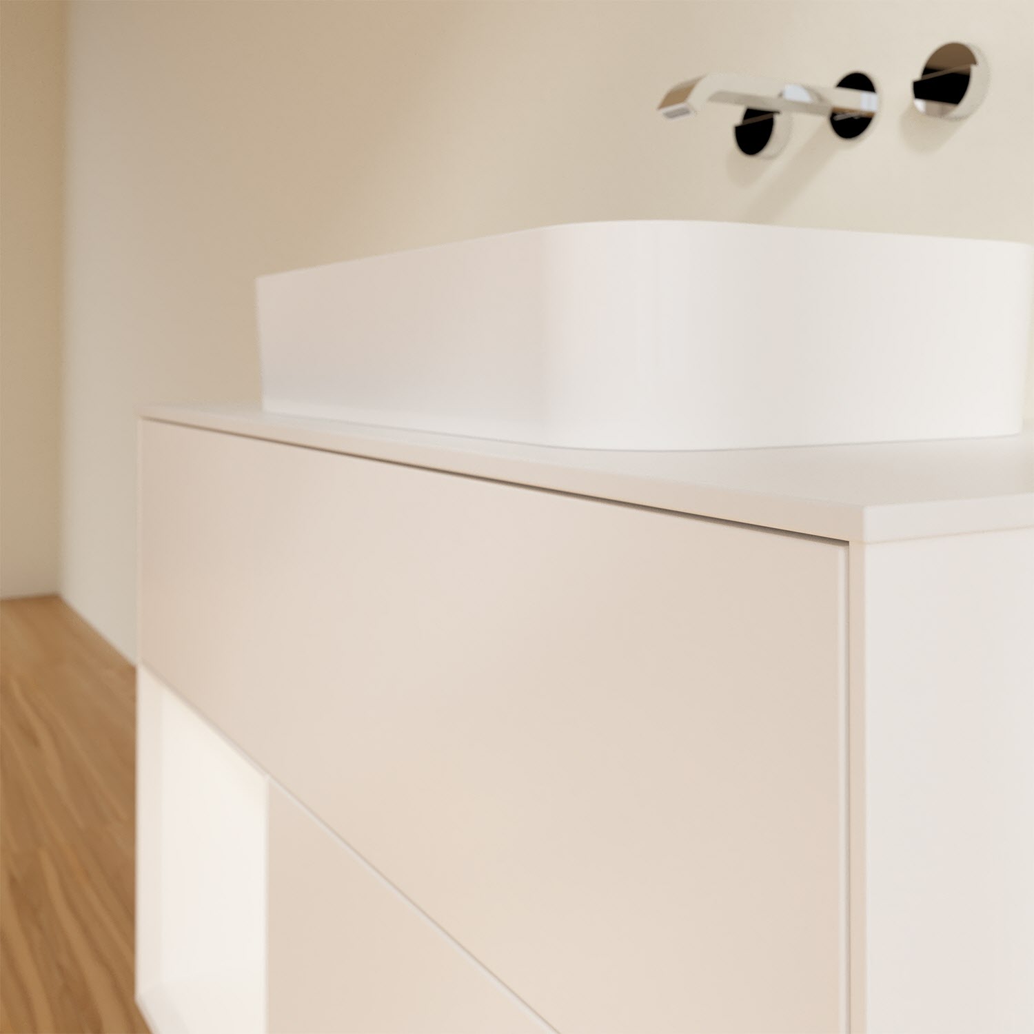 Villeroy & Boch Finion Waschtischunterschrank 100 cm mit Regalelement links und Abdeckplatte, mit Wandbeleuchtung