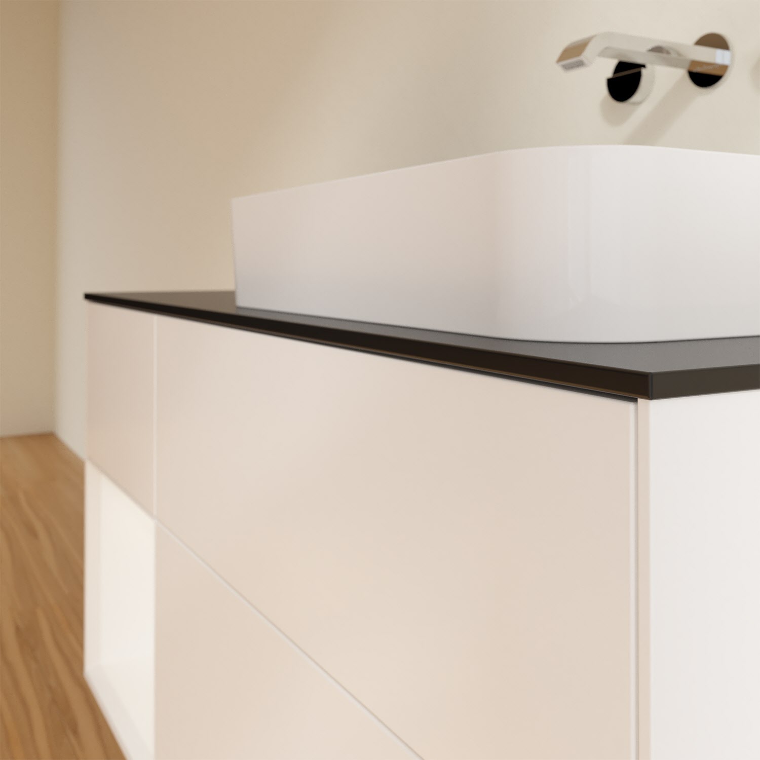 Villeroy & Boch Finion Waschtischunterschrank 120 cm mit Regalelement links und Abdeckplatte, mit Wandbeleuchtung