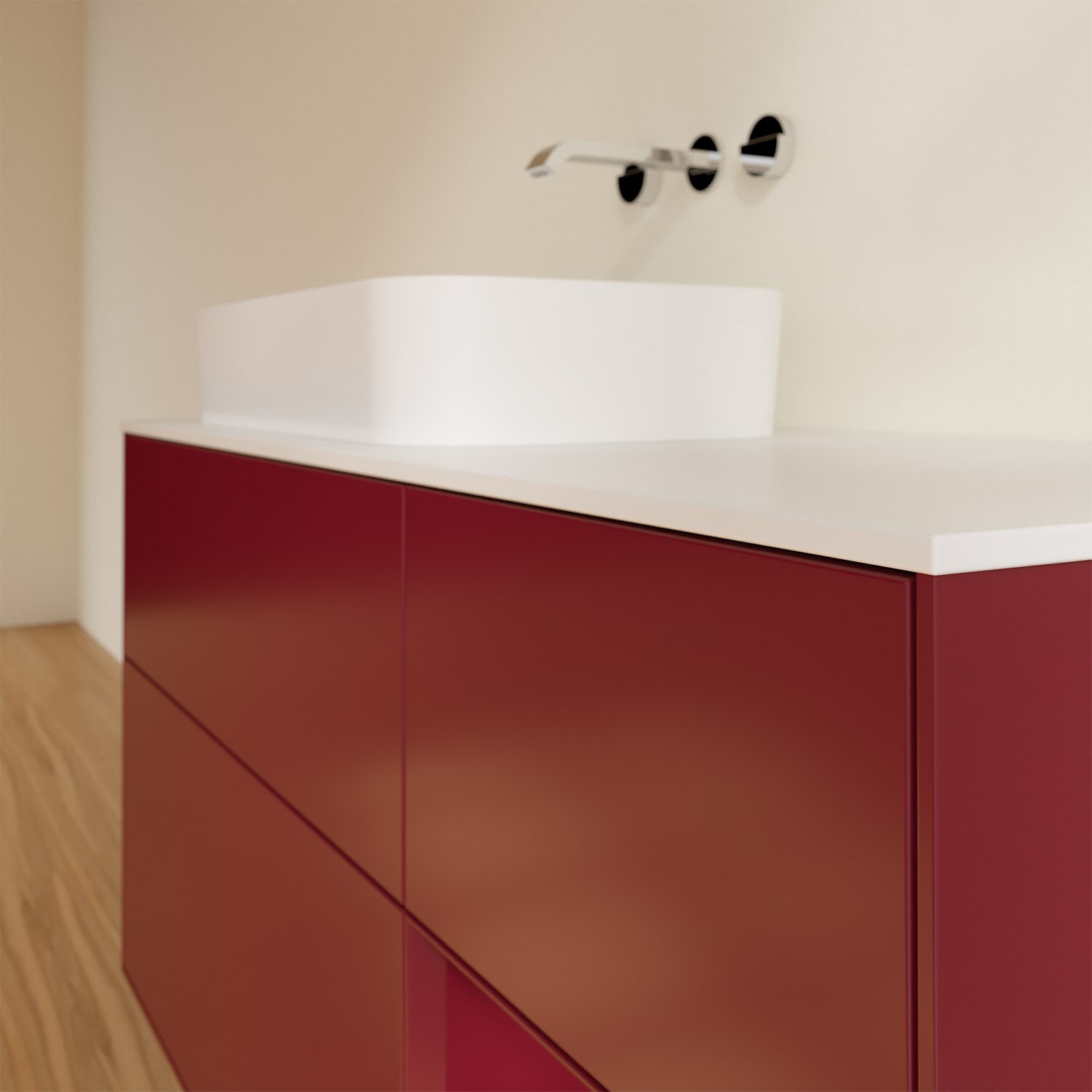 Villeroy & Boch Finion Waschtischunterschrank 120 cm mit Regalelement rechts und Abdeckplatte, mit Wandbeleuchtung