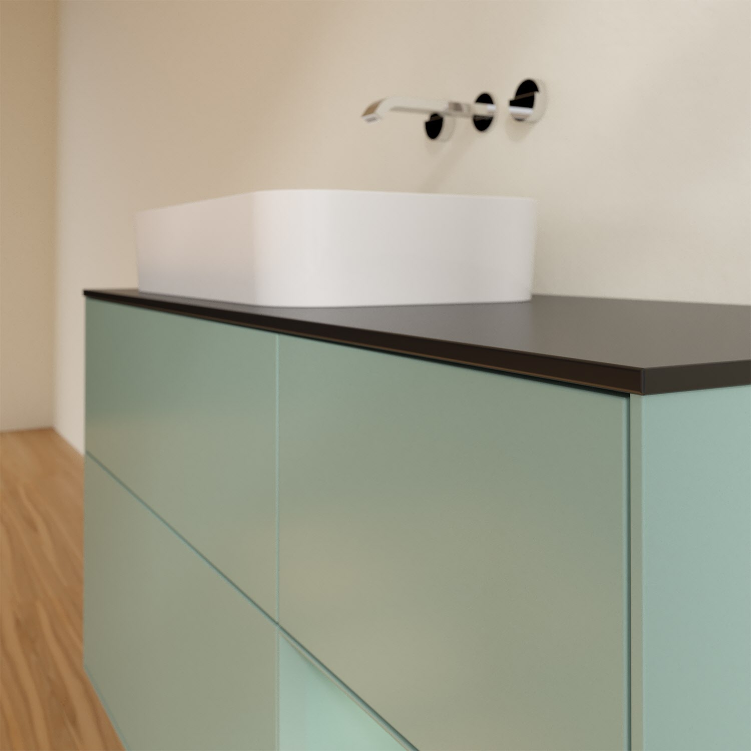 Villeroy & Boch Finion Waschtischunterschrank 120 cm mit Regalelement rechts und Abdeckplatte, mit Wandbeleuchtung