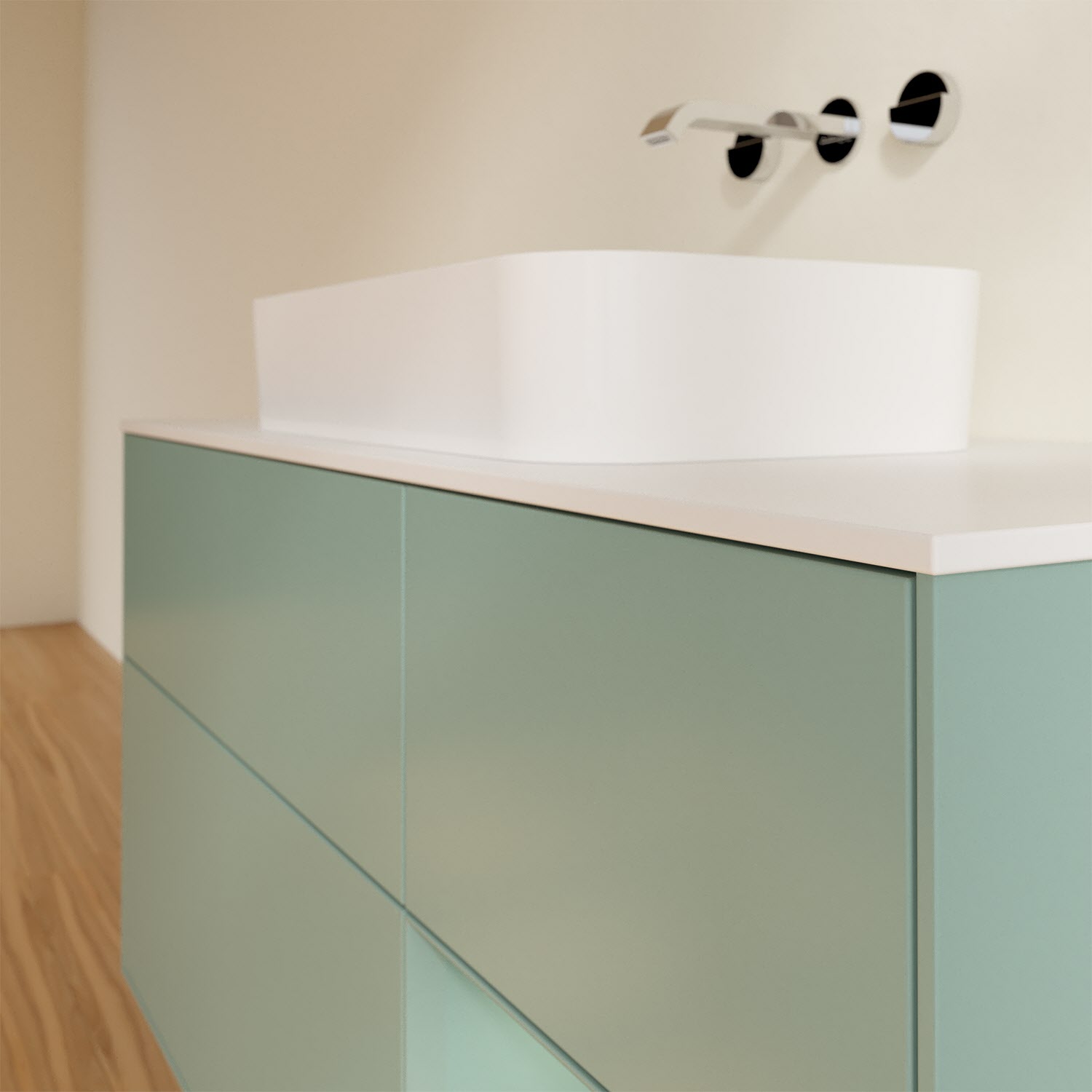 Villeroy & Boch Finion Waschtischunterschrank 120 cm mit Regalelement rechts und Abdeckplatte, mit Wandbeleuchtung